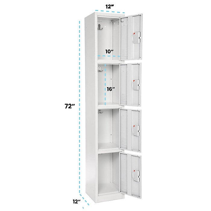 72" H x 12" W  4-Tier Steel Storage Locker with Digital Lock, White