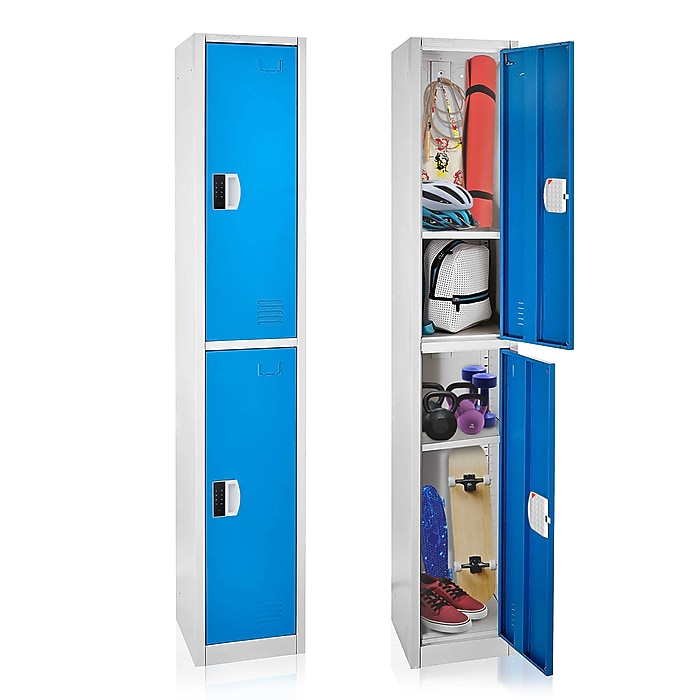 72" H x 12" W  2-Tier Steel Storage Locker with Digital Lock, Blue, Pack of 4