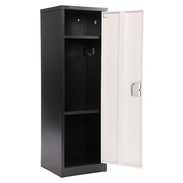 48" H x 15" W Steel Single Tier Storage Locker with Digital Lock, Black and White