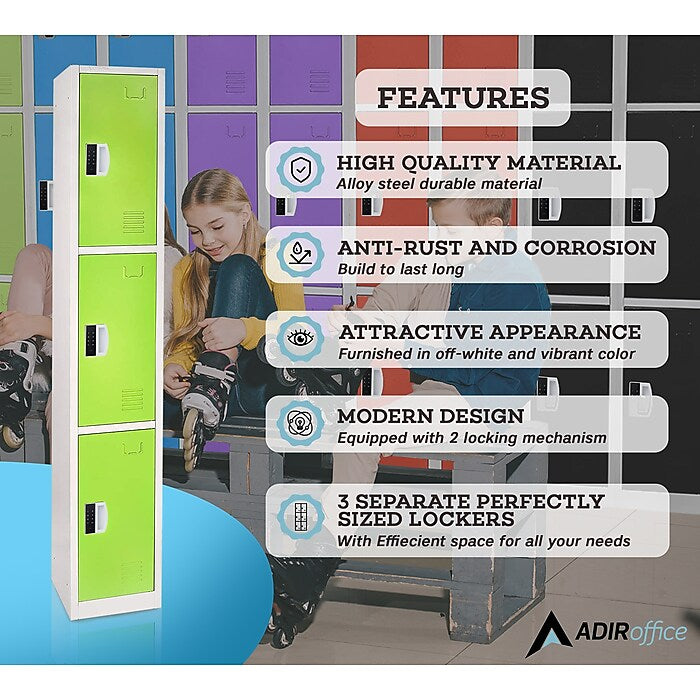 72" H x 12" W  Triple Tier Steel Storage Locker with Digital Lock, Green