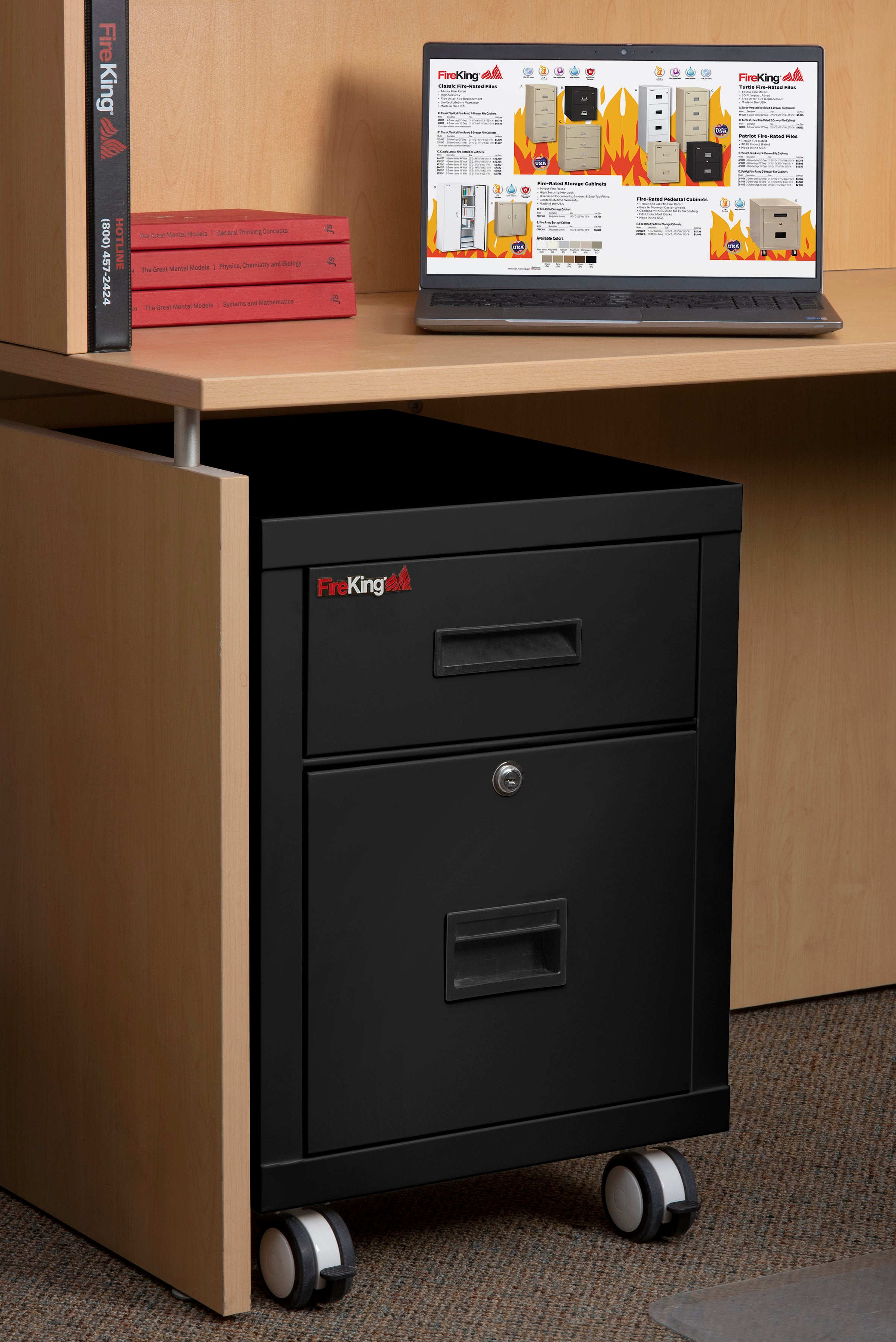 Mobile Pedestal 1-hour Fire-Rated Letter or Legal File Cabinet (Black)
