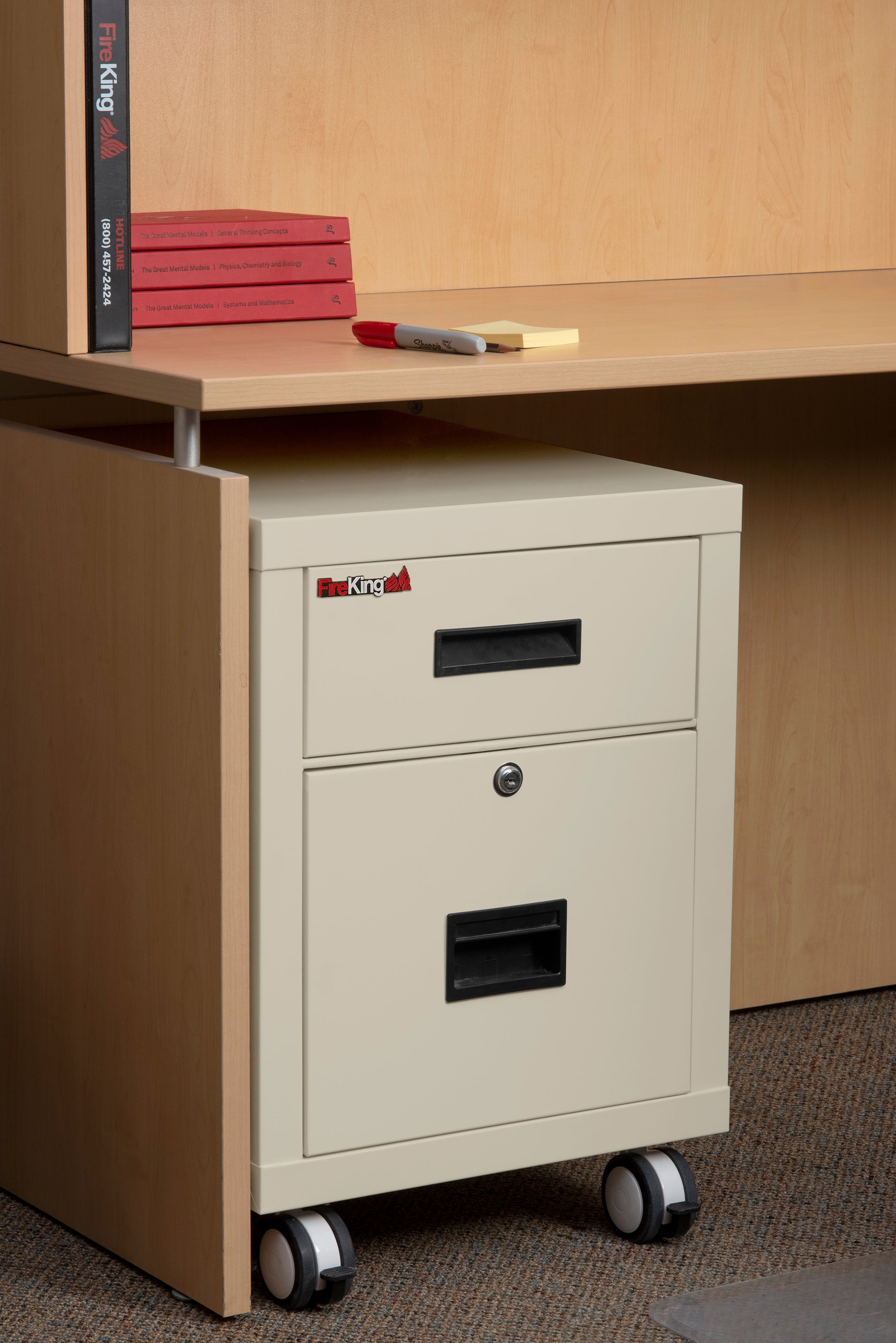 Mobile Pedestal 1-hour Fire-Rated Letter or Legal File Cabinet (Parchment)