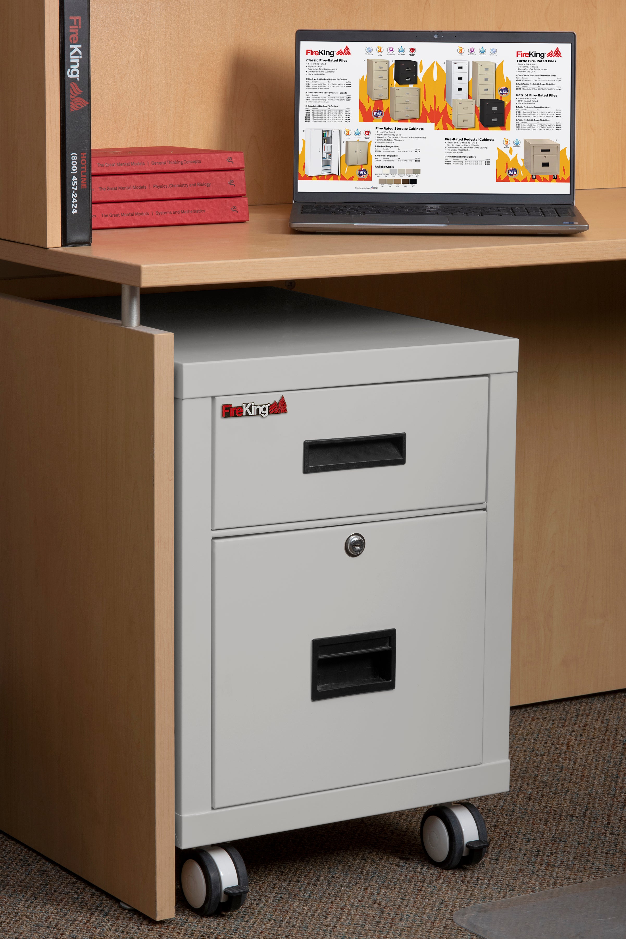 Mobile Pedestal 1-hour Fire-Rated Letter or Legal File Cabinet (Platinum)