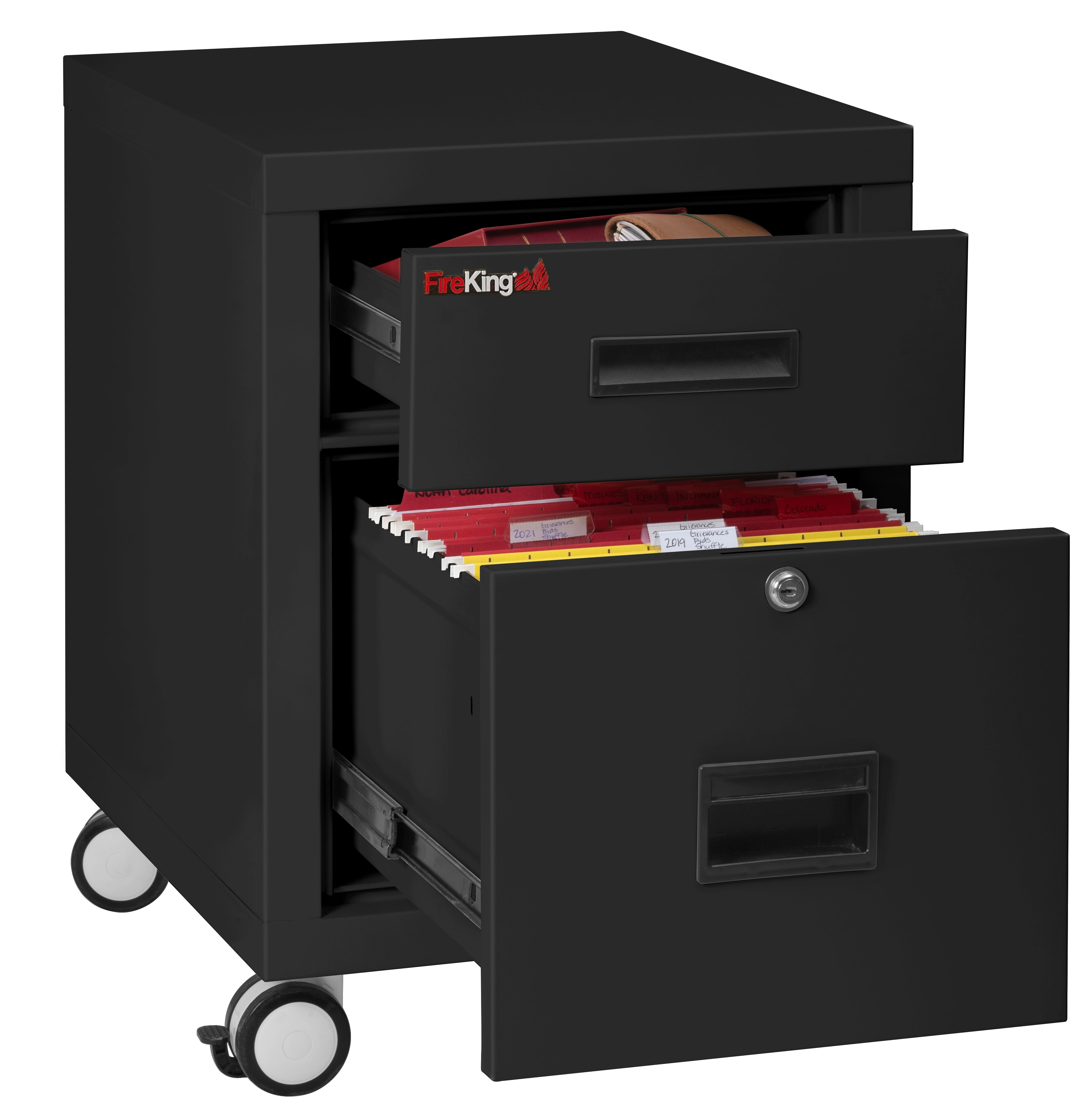 Mobile Pedestal 1-hour Fire-Rated Letter or Legal File Cabinet (Black)