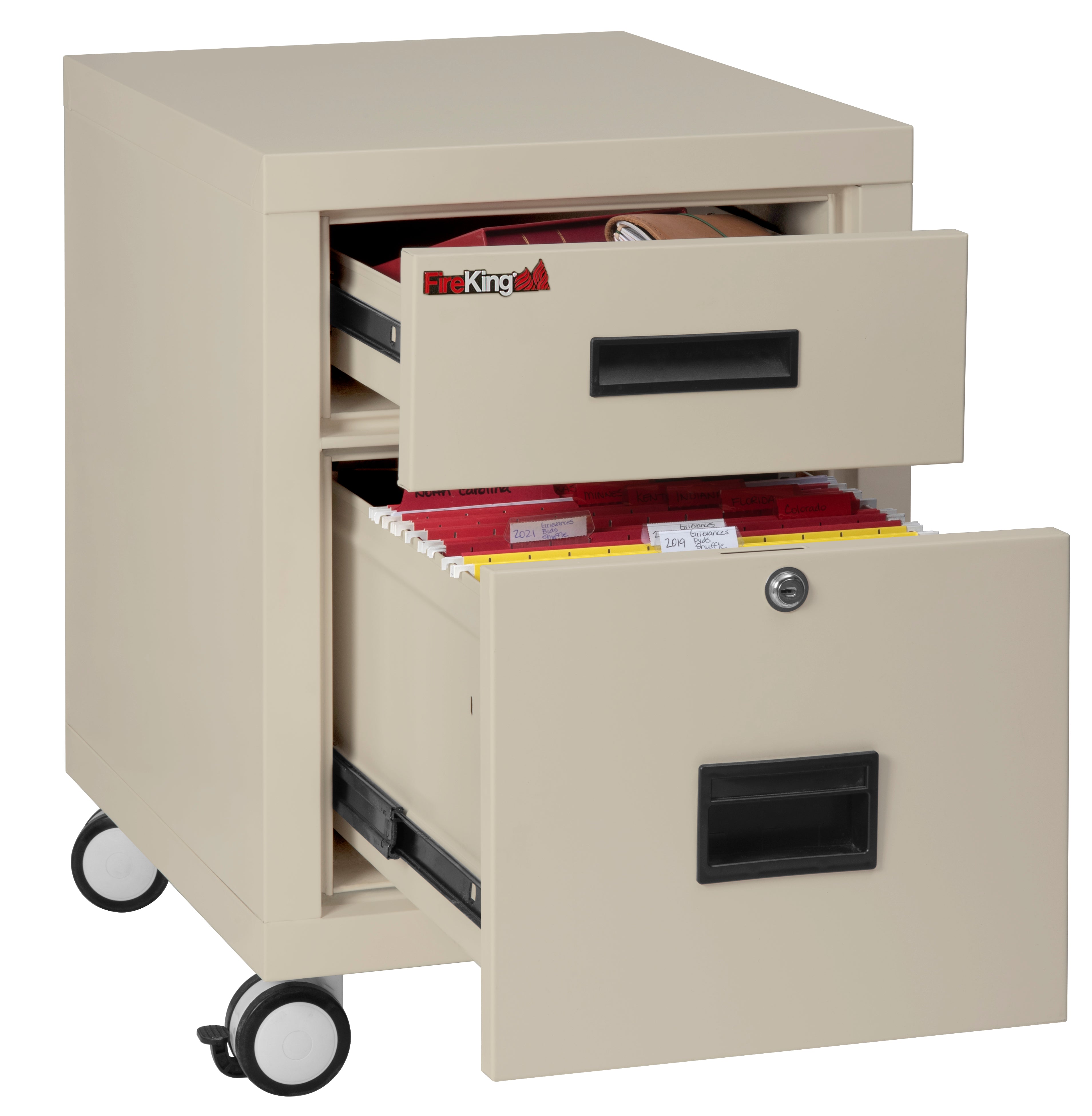 Mobile Pedestal 1-hour Fire-Rated Letter or Legal File Cabinet (Parchment)