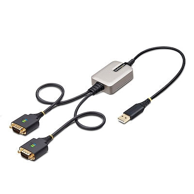 StarTech.com 2ft (60cm) 2-Port USB to Serial Adapter Cable Interchangeable DB9 Screws/Nuts COM Retention USB-a to DB9 RS232 FTDI Level-4 ESD Protectio