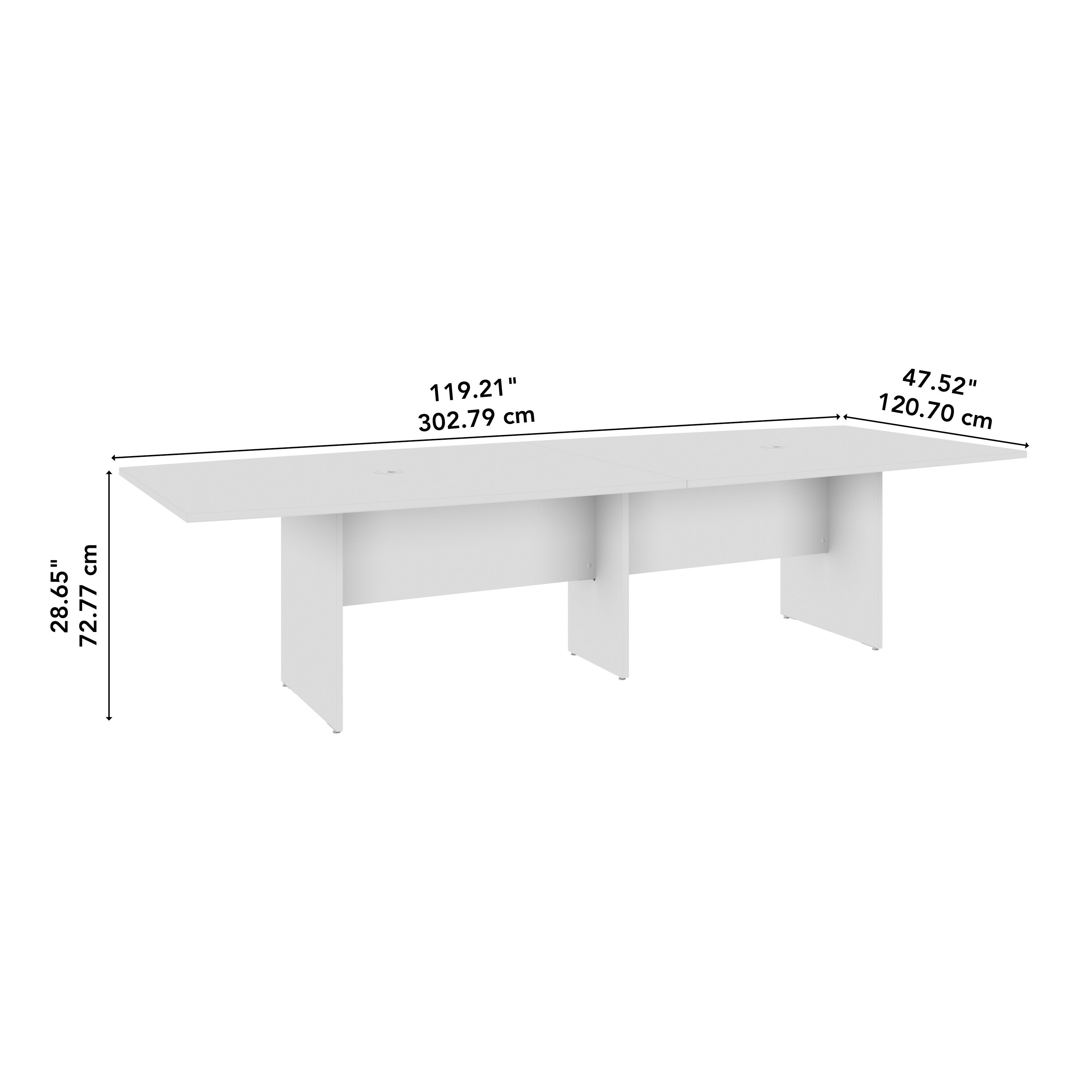 Bush Business Furniture 120-inch Office Conference Table with Wood Base in White - 119.21" Width x 47.52" Depth x 28.65" Height