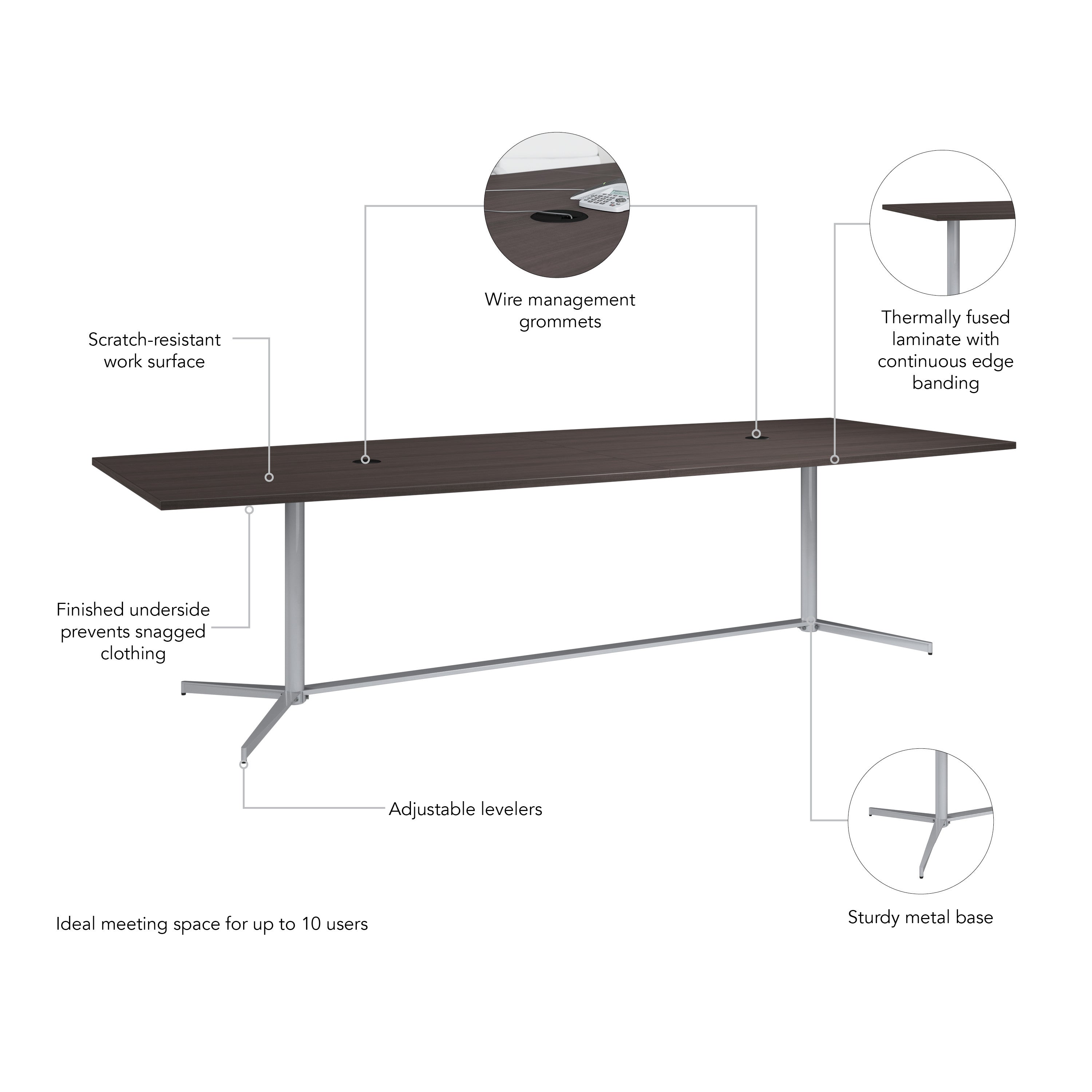 Bush Business Furniture 120-inch Office Conference Table with Metal Base in Storm Gray - 119.21" Width x 47.52" Depth x 28.65" Height