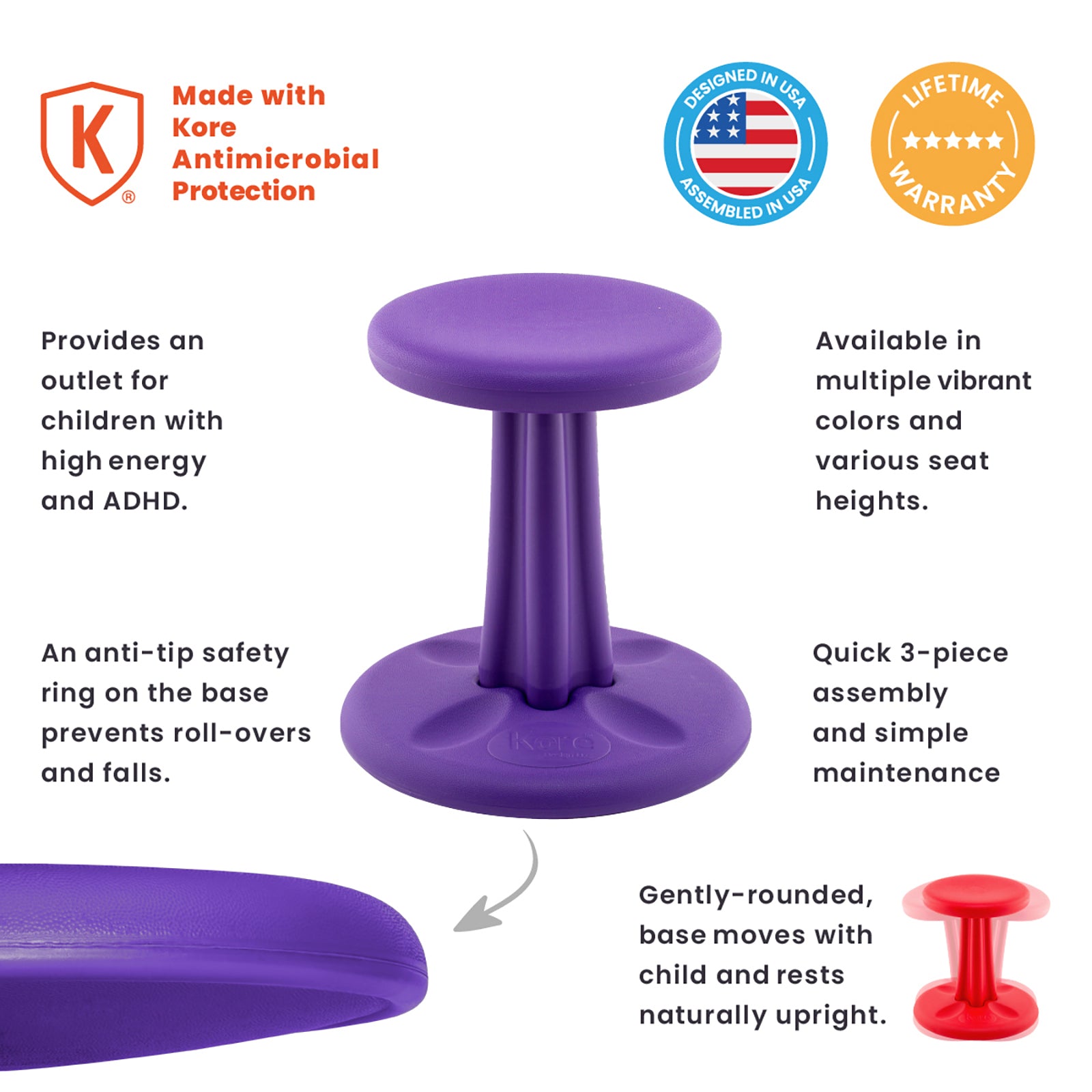 Pre-Teen Wobble Chair 18.7", Purple