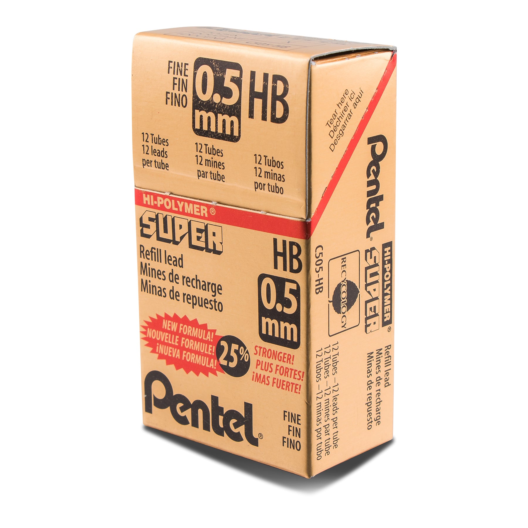Super Hi-Polymer Lead Refill (0.5mm) Fine, HB, 12 Pieces/Tube, 12 Tubes/Box