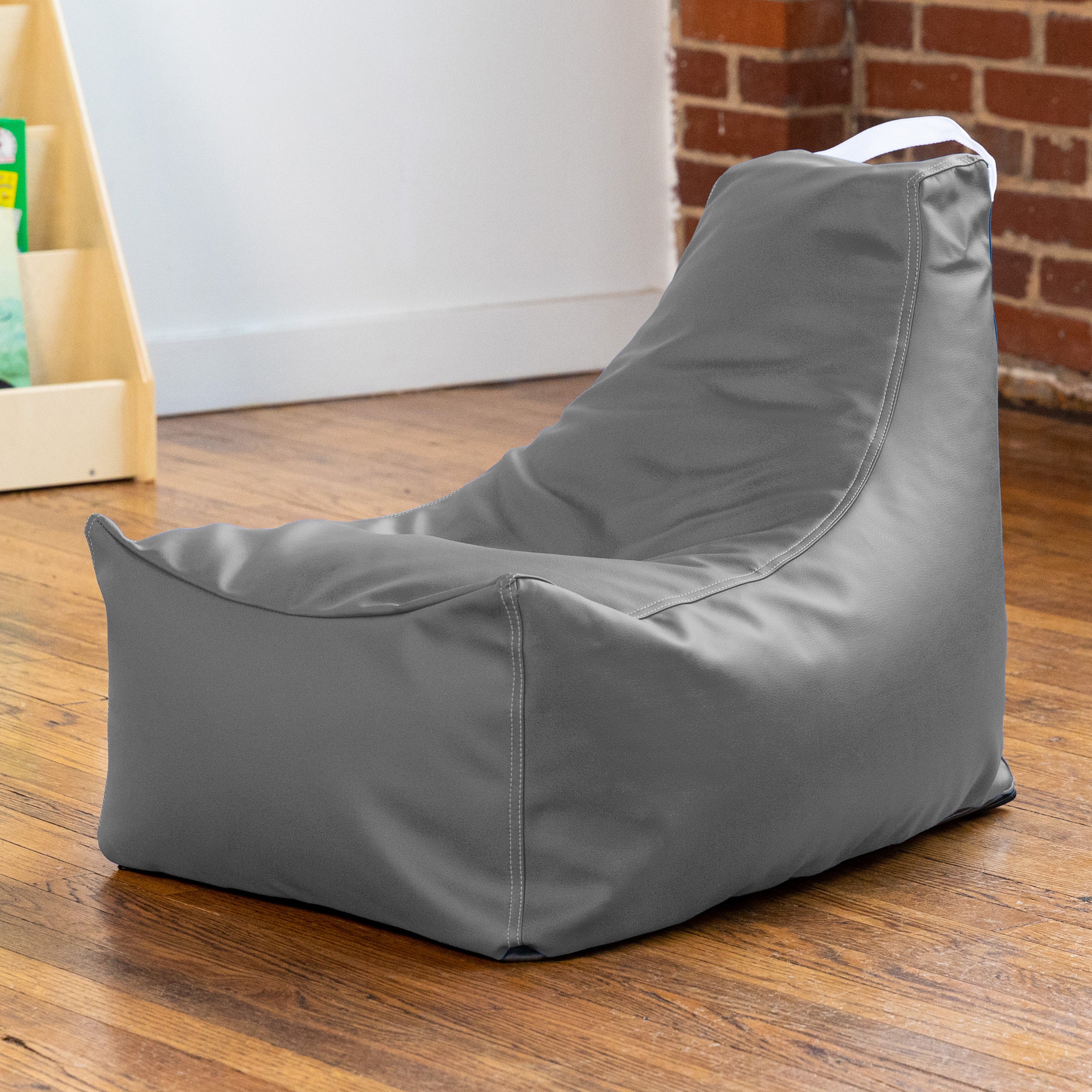 Jaxx Pezzi Jr Kids Classroom Bean Bag Chair, Premium Vinyl, Charcoal