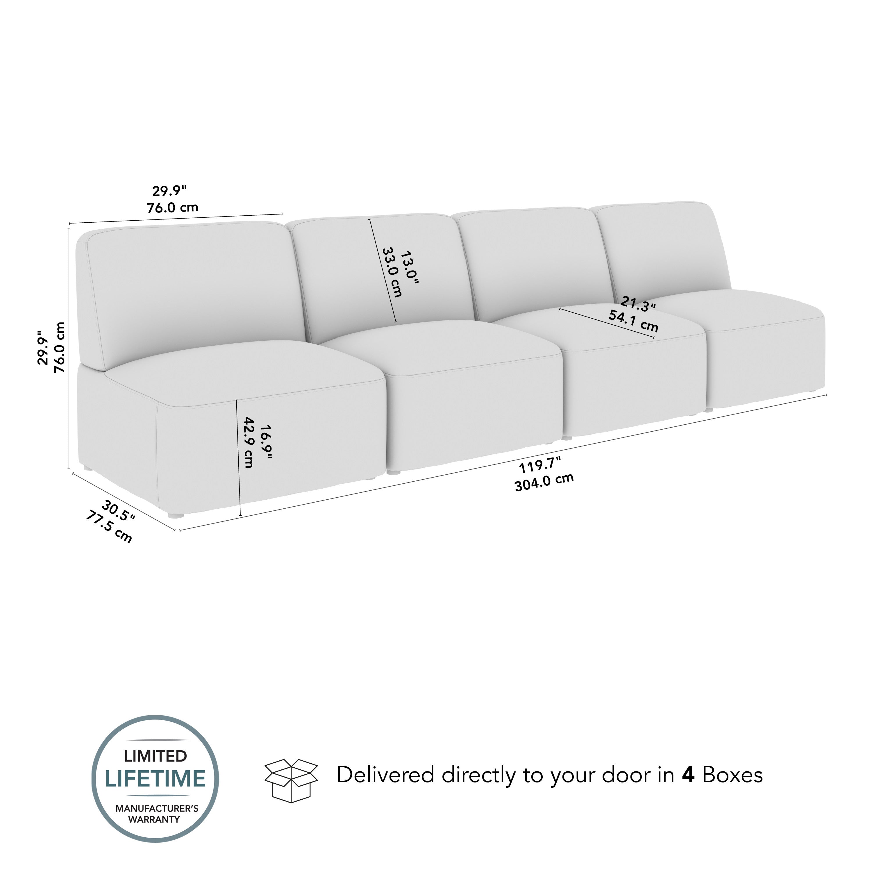 Bush Business Furniture Assemble Modular 4 Seater Sectional Lounge Sofa in Oat Fabric - 119.68" Width x 30.51" Depth x 29.92" Height