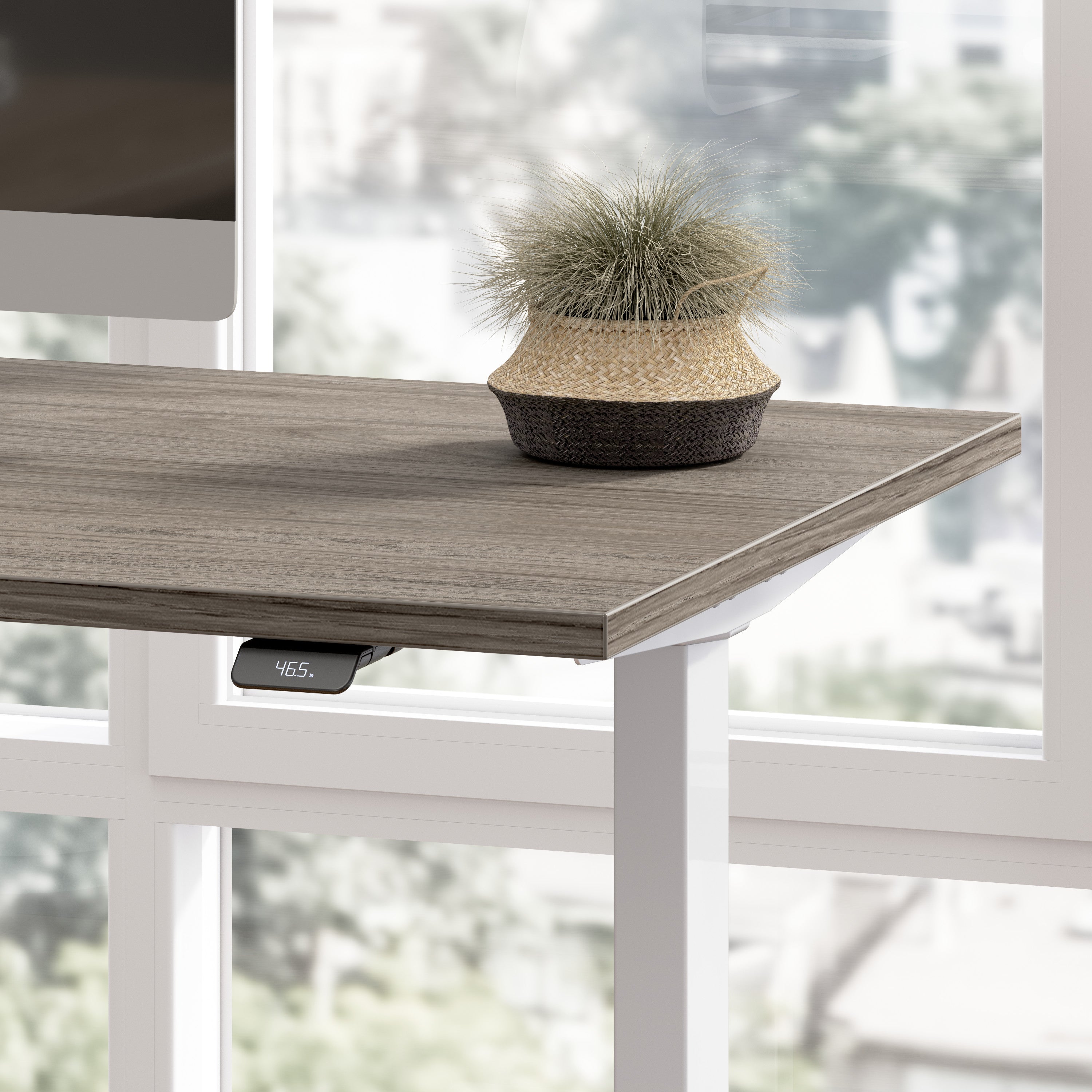 Bush Business Furniture Move 60 Series 48W x 24D Electric Height Adjustable Standing Desk in Modern Hickory with Metallic Gray Base - 47.6" Width x 23.62" Depth x 47.69" Height