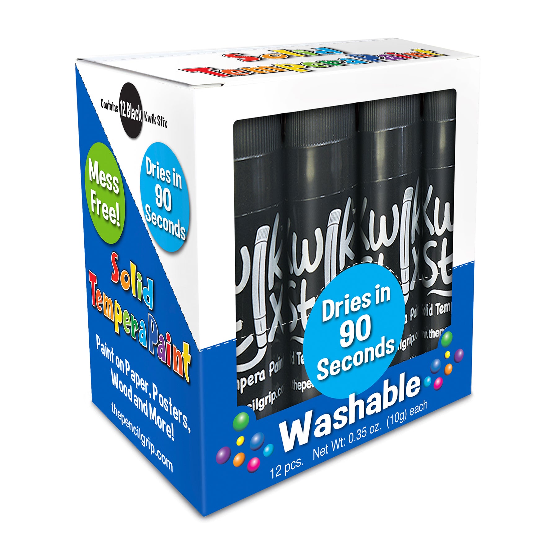 Solid Tempera Paint Sticks, Single Color Pack, Black, 12 Per Box, 12 Boxes