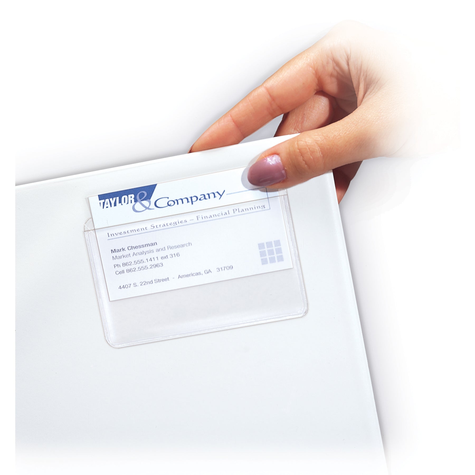 Self-Adhesive Business Card Holder, Top Load, 2 x 3-1/2, Pack of 10