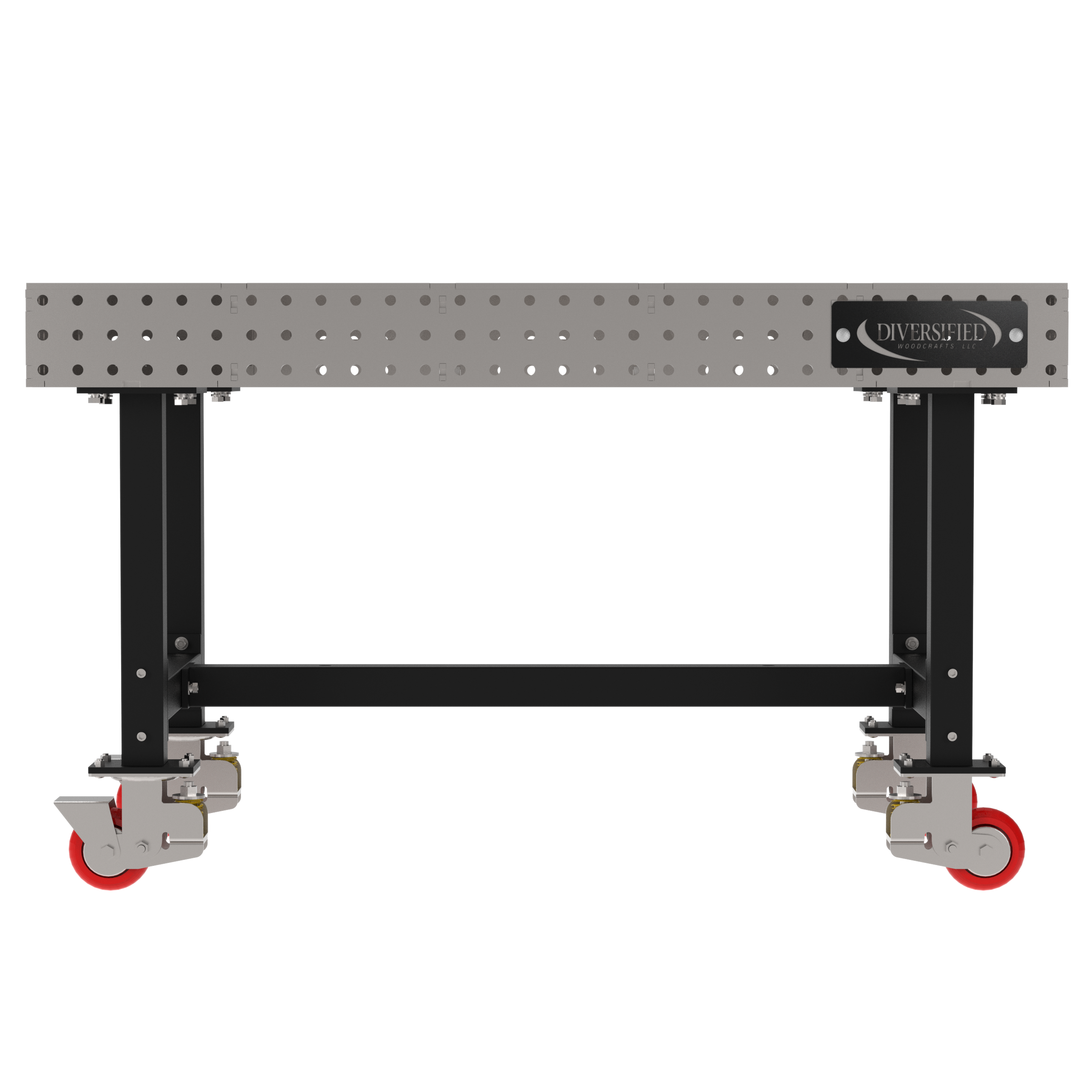 Welding Fixture Table, Fixed Height, 36"H x 60"L x 36"D, 1/4" Carbon Steel Top, Four Black  Powdercoat Legs, 4 Heavy Duty Suspension Casters (2 Locking/Swiveling Casters and 2 Non-Locking/Non-SwivelingCasters)