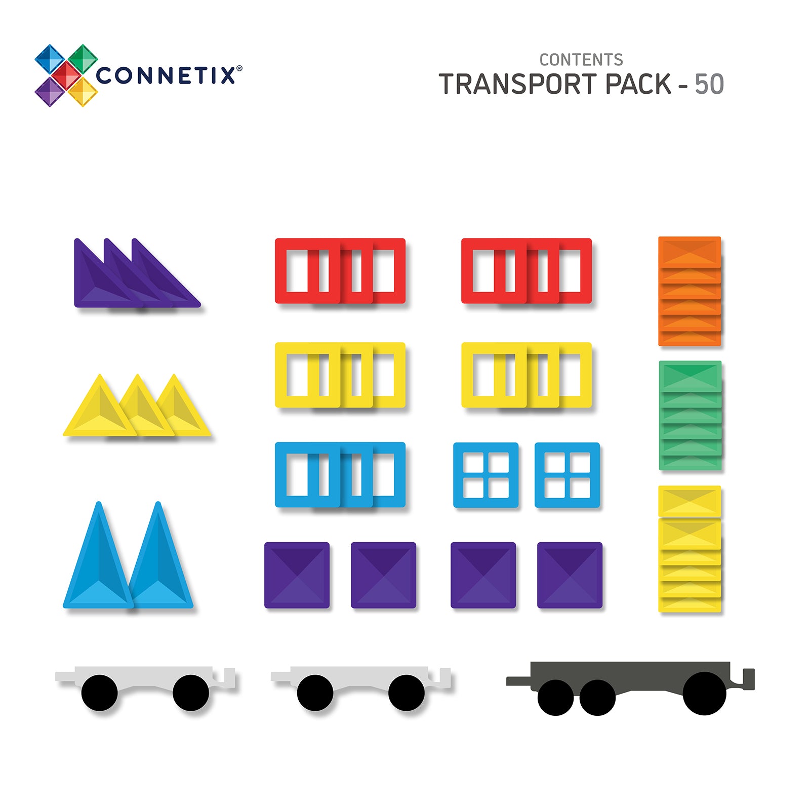 Magnetic Tiles Rainbow Transport Pack, 50 Pieces