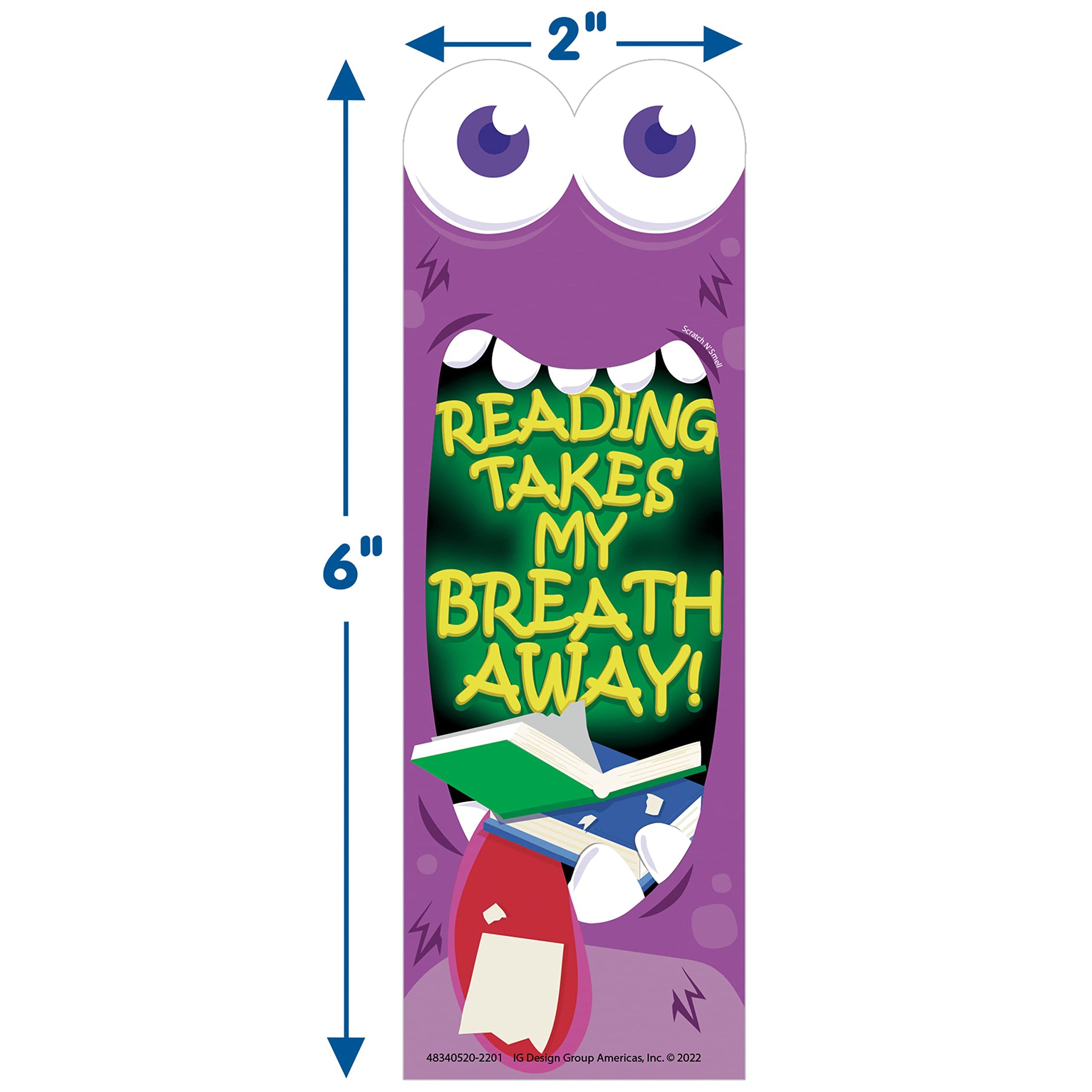 Reading Takes My Breath Away Monster Breath Scented Bookmarks, Pack of 24