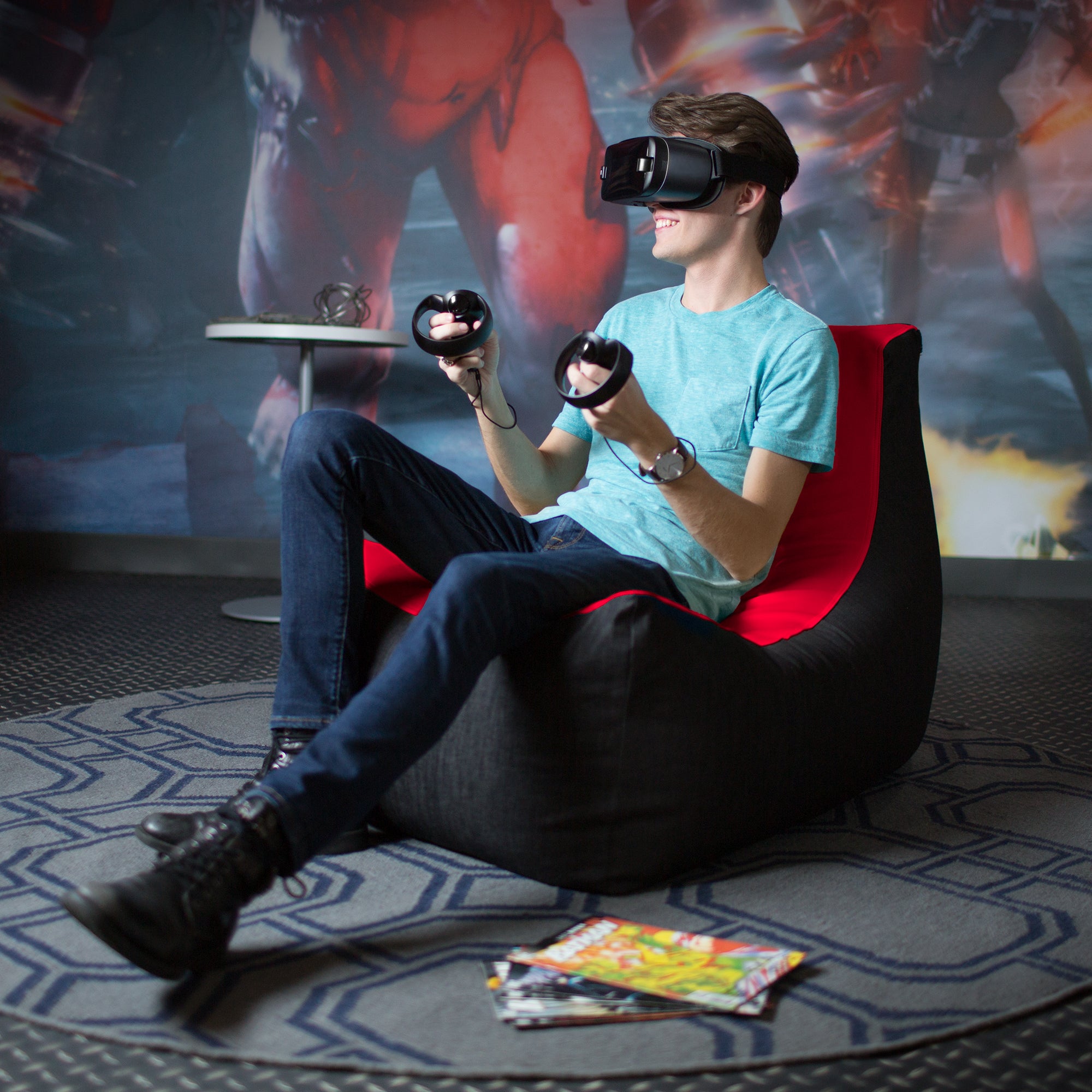 Jaxx Pixel Gamer Chair - Game Room / Home Theater Bean Bag Chair, Red