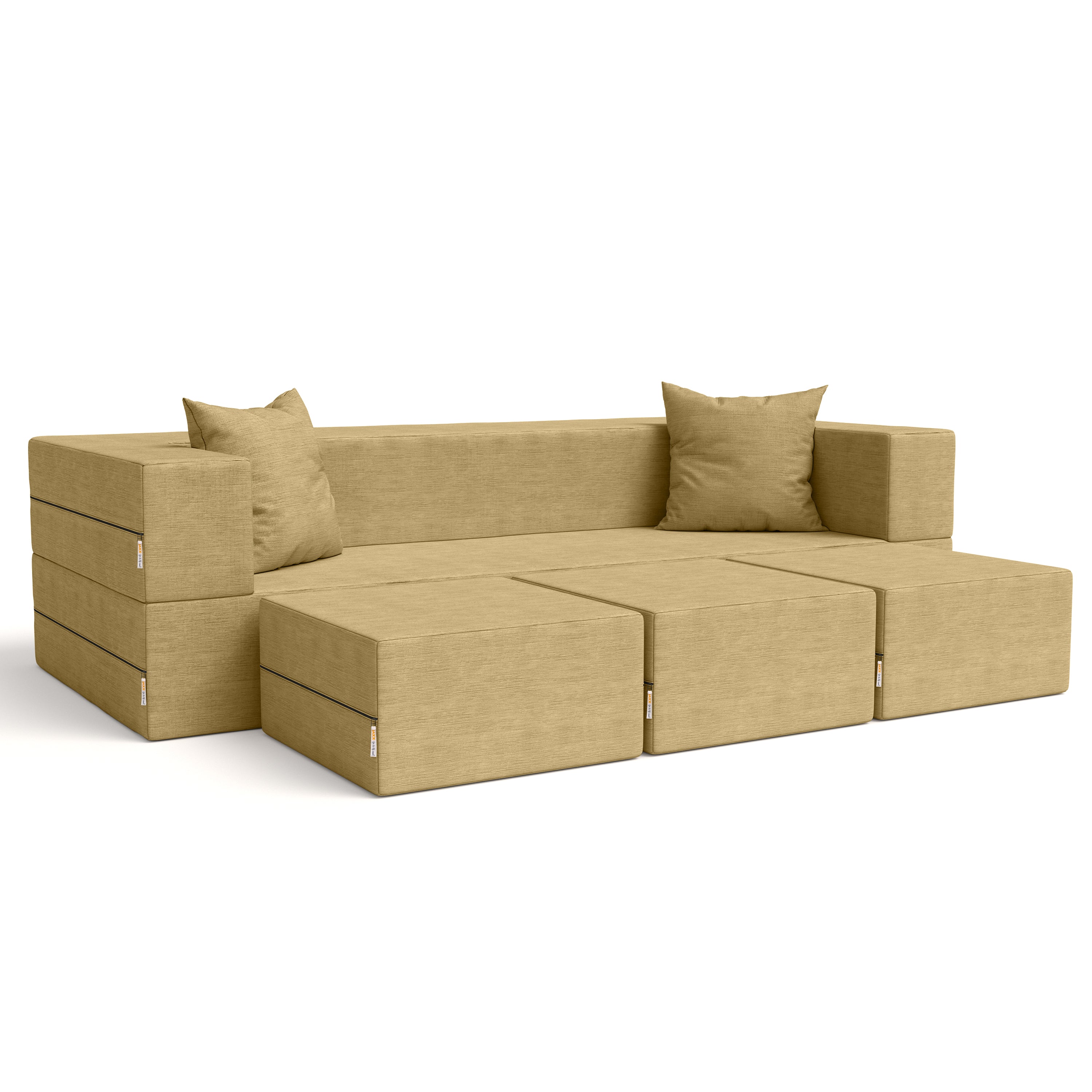 Jaxx Zipline Convertible Sleeper Sofa & Three Ottomans/California King-Size Bed, Textured Microvelvet - Camel