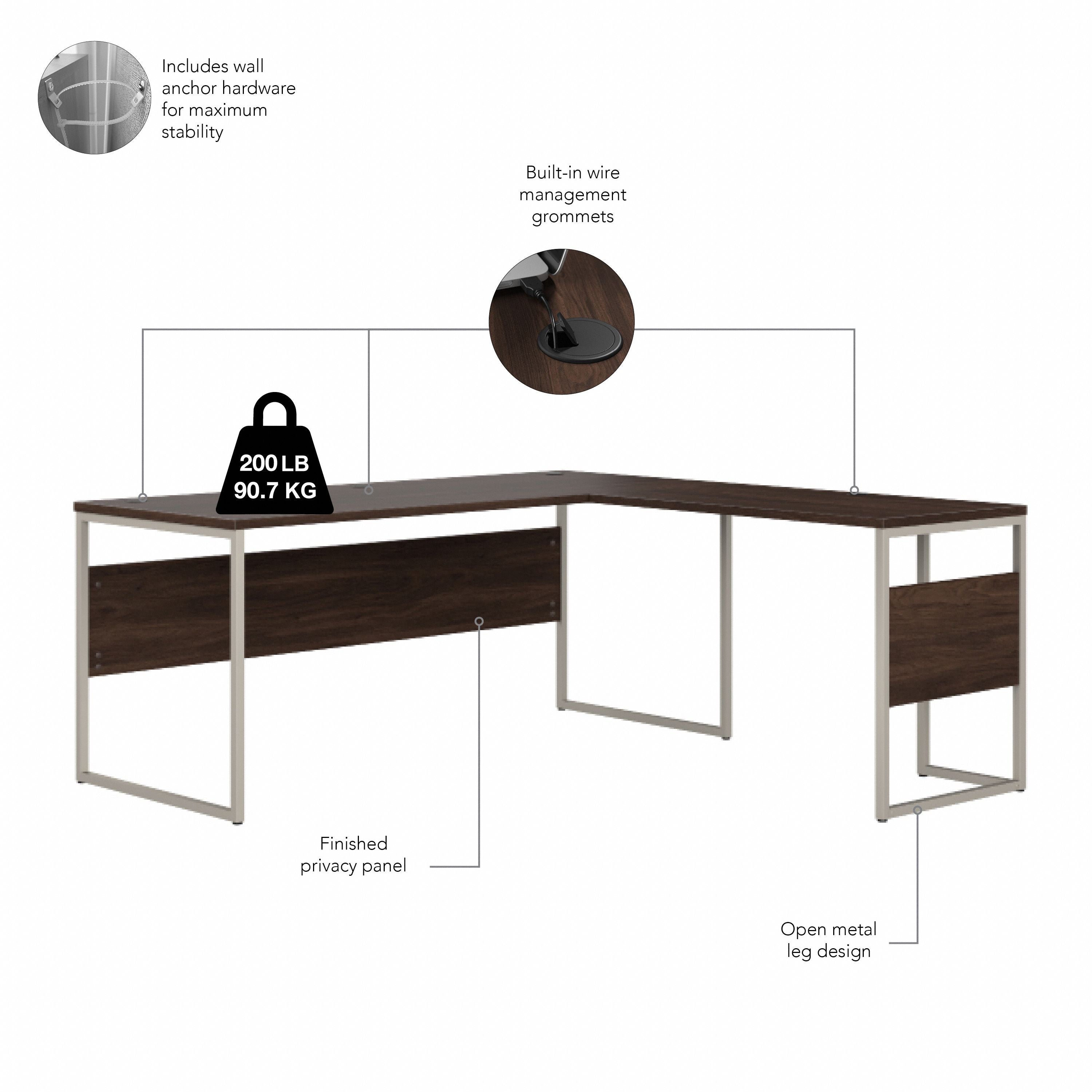 Bush Business Furniture Hybrid 72W x 30D L Shaped Table Desk with Mobile File Cabinet in Black Walnut - 71.02" Width x 71.34" Depth x 29.91" Height