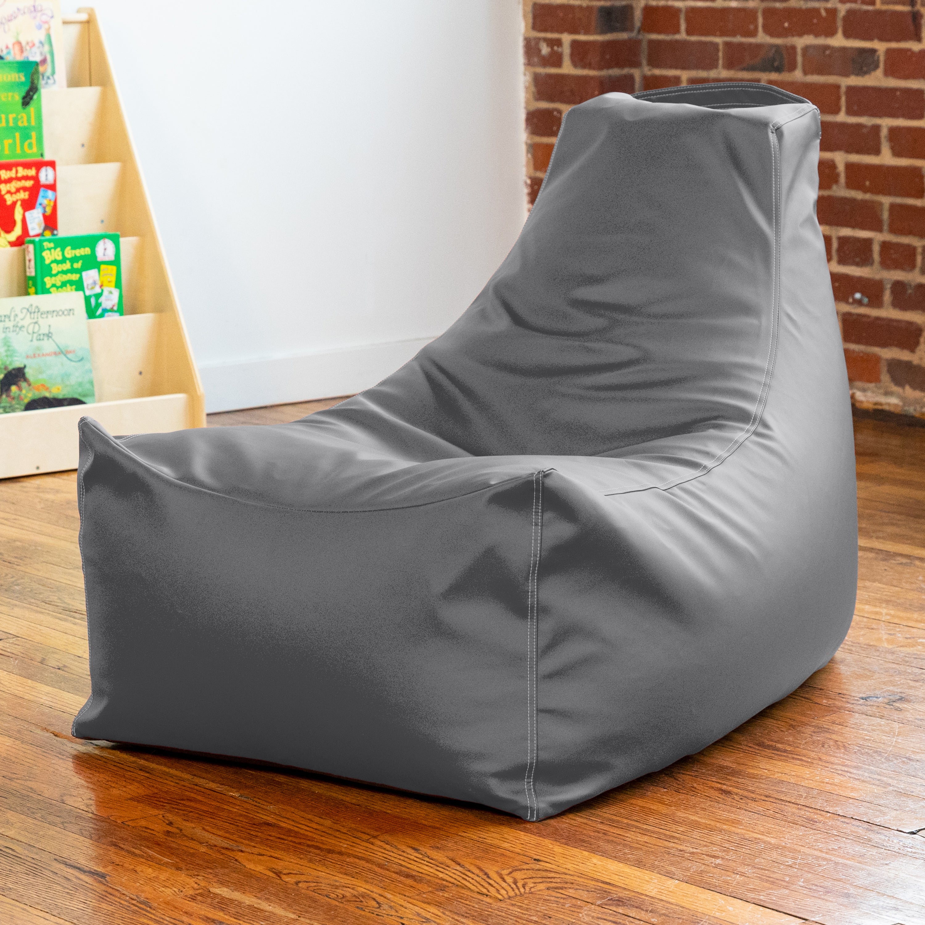 Jaxx Pezzi Premium Vinyl Classroom Bean Bag Chair, Charcoal