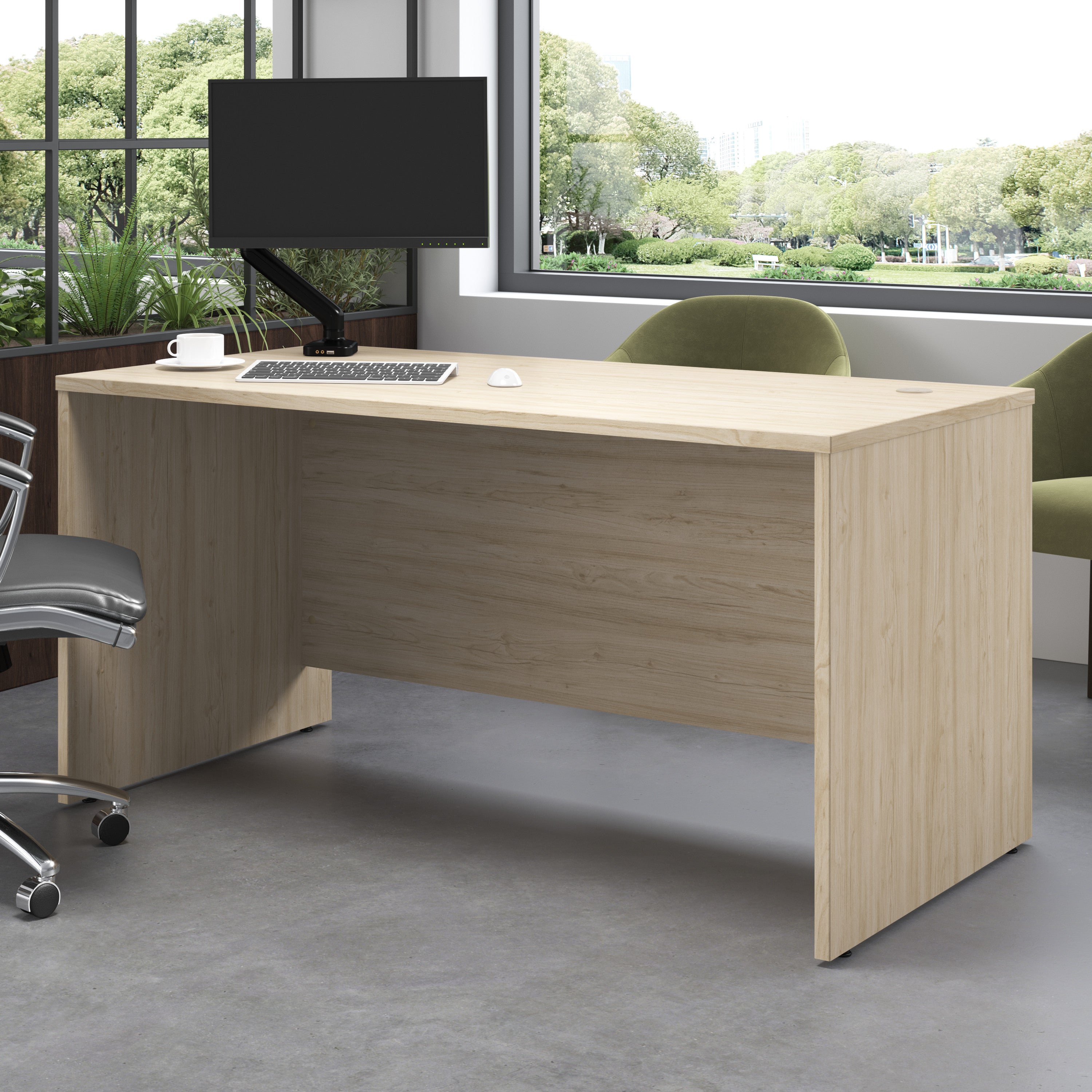 Bush Business Furniture Studio C 60W x 30D Office Desk in Natural Elm - 59.45" Width x 29.37" Depth x 29.84" Height