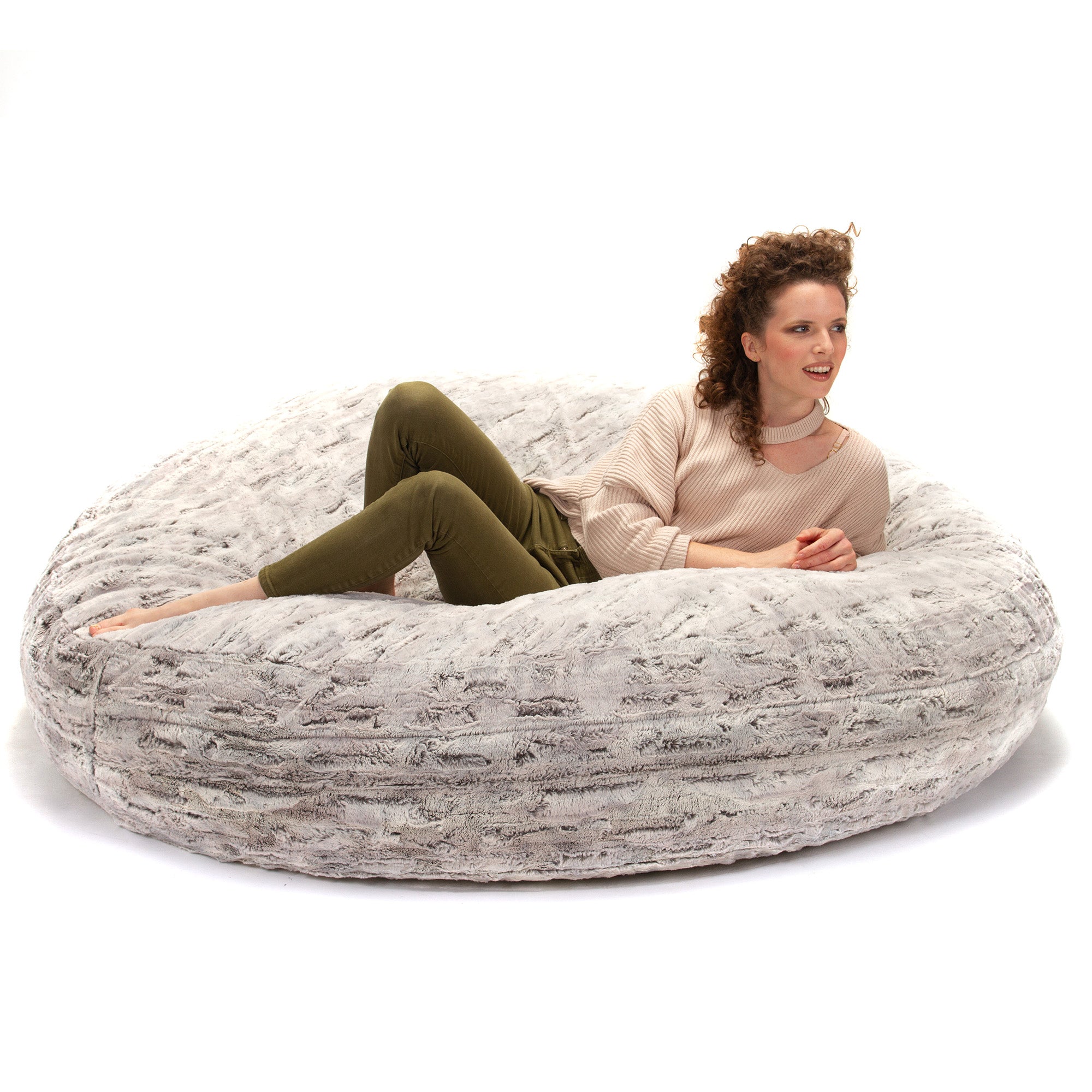 Jaxx 6 Foot Cocoon - 2-in-1 Convertible Bean Bag Bed & Large Bean Bag Chair for Adults, Premium Luxe Faux Fur - Silver Fox