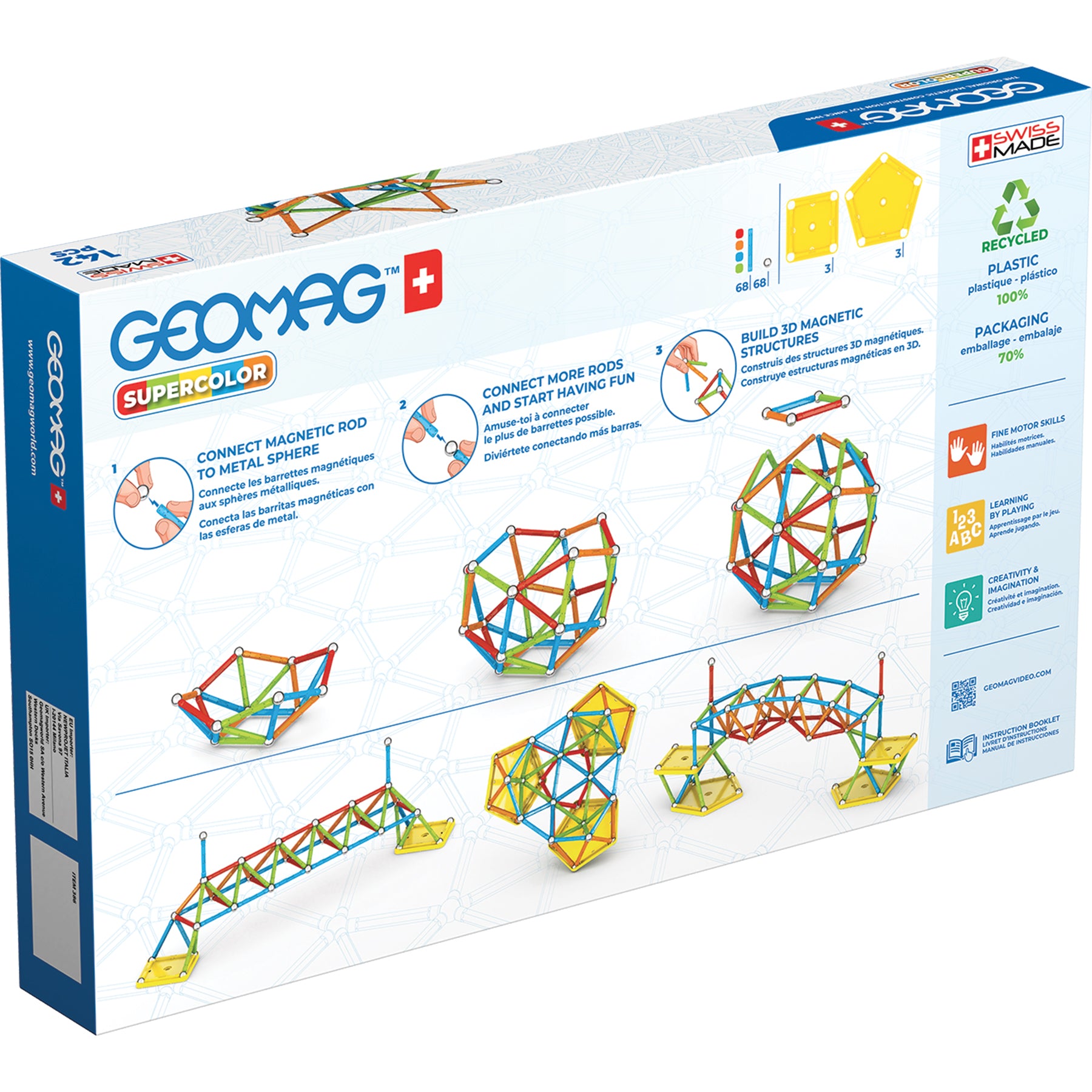Geomag™ Supercolor Recycled Magnetic Building Set, 142 Pieces