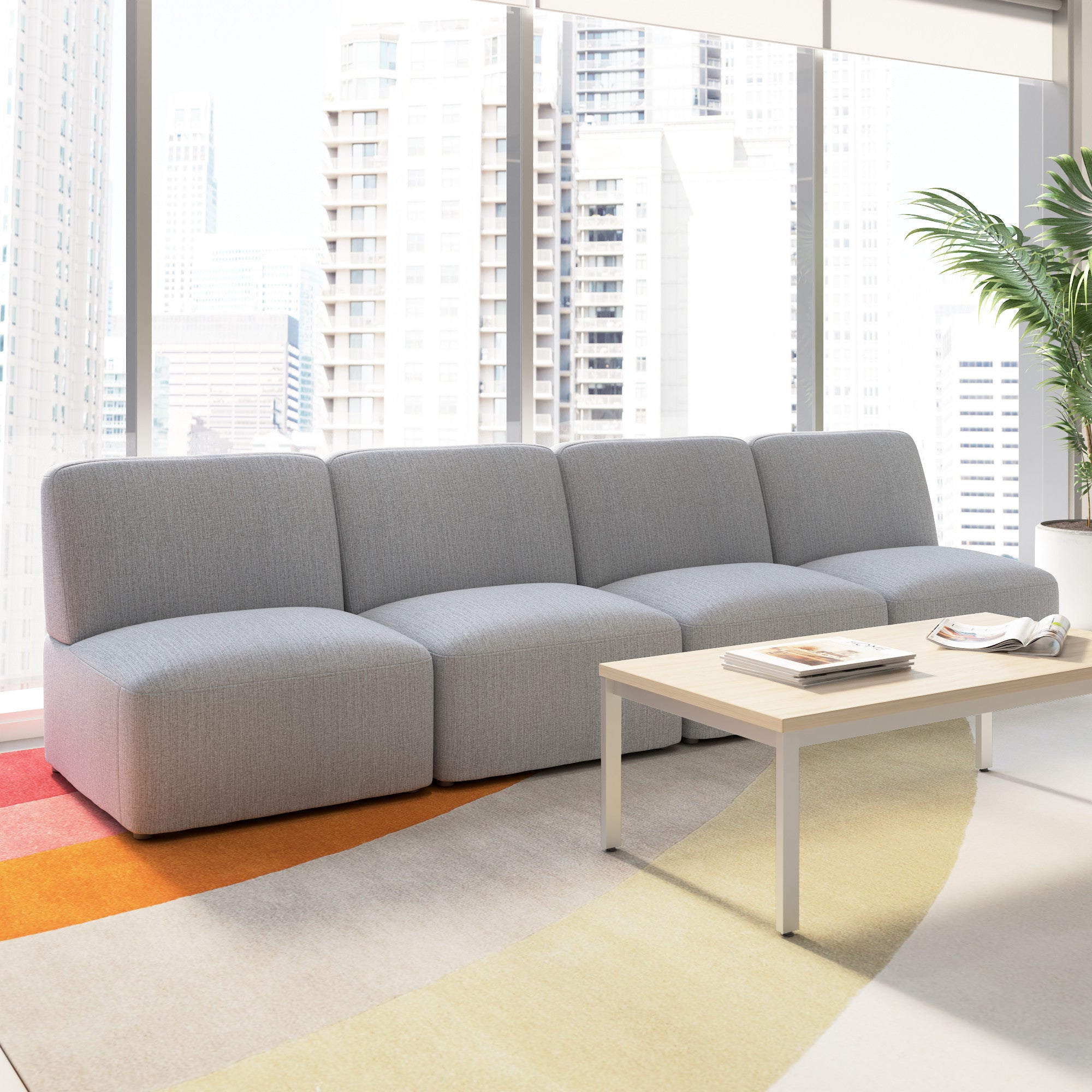 Bush Business Furniture Assemble Modular 4 Seater Sectional Lounge Sofa in Fog Fabric - 119.68" Width x 30.51" Depth x 29.92" Height