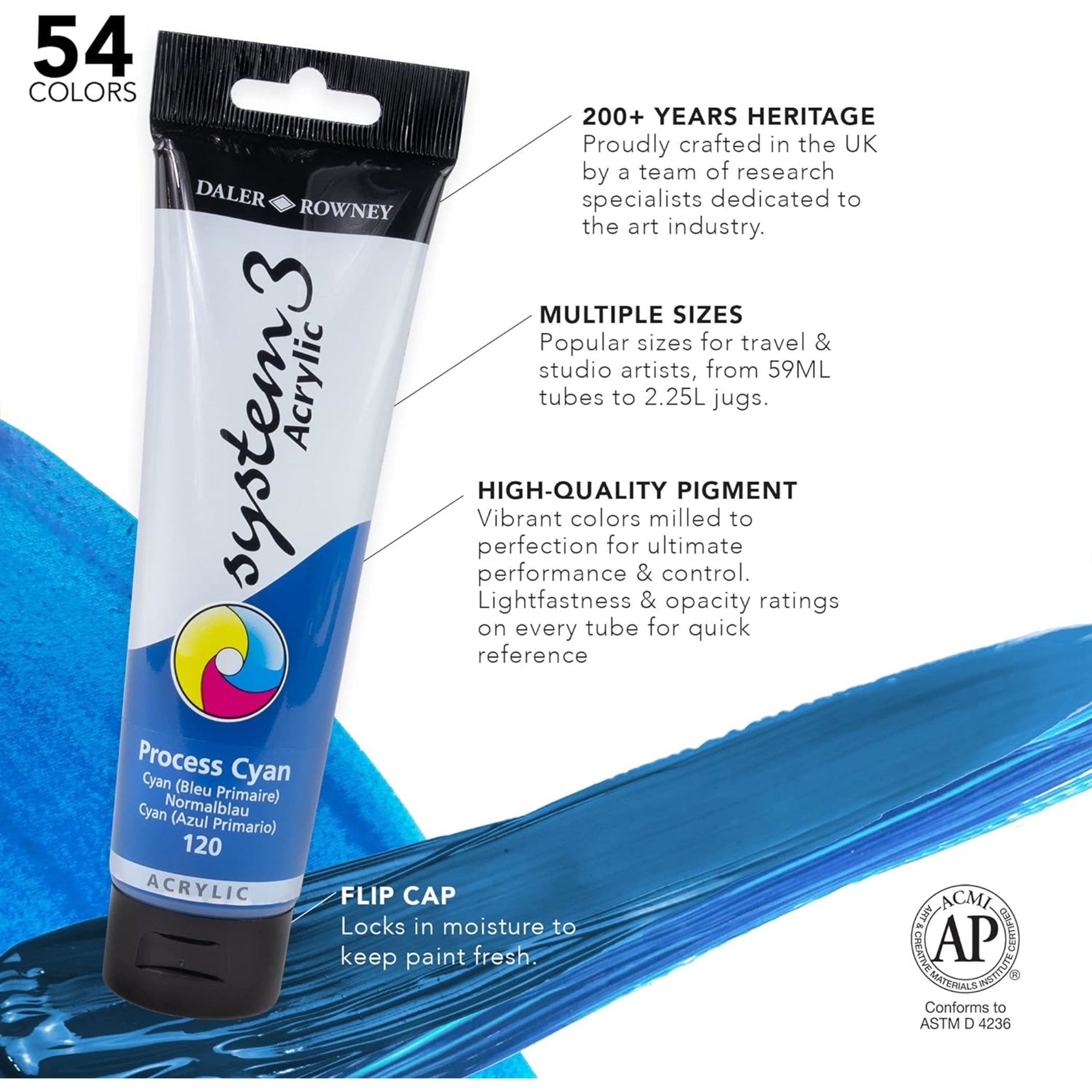 System3 Acrylic Paint Jumbo Process Set, Assorted Colors, 150ml, 5 Pieces