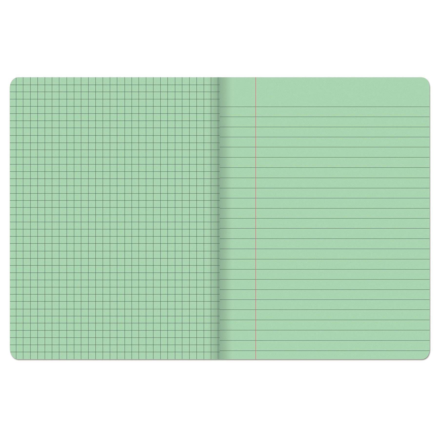 Dual Ruled Composition Book, Green, 1/4 in grid and 3/8 in (wide) 9-3/4" x 7-1/2", 100 Sheets