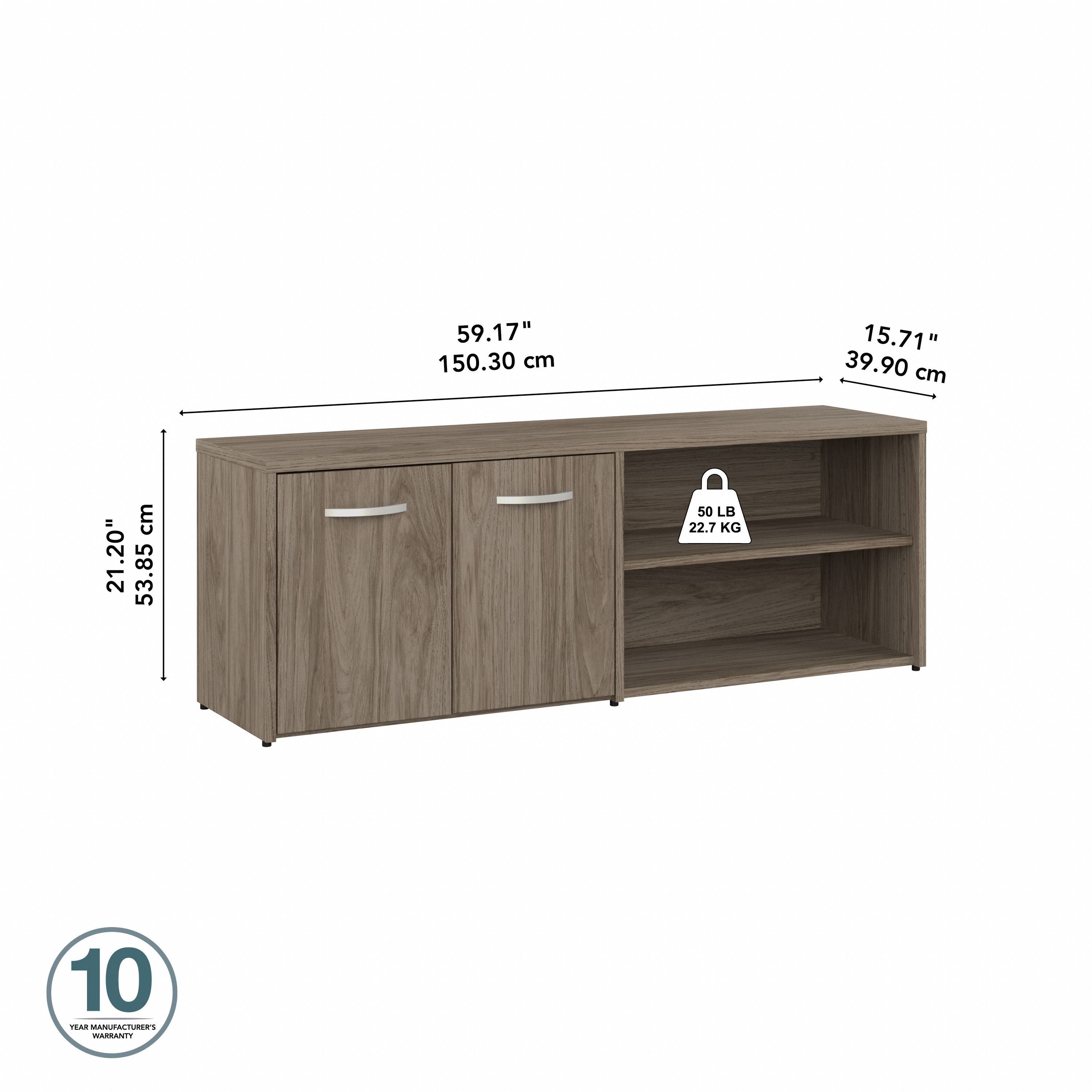 Bush Business Furniture Studio C Low Storage Cabinet with Doors and Shelves in Modern Hickory - 59.17" Width x 15.71" Depth x 21.2" Height
