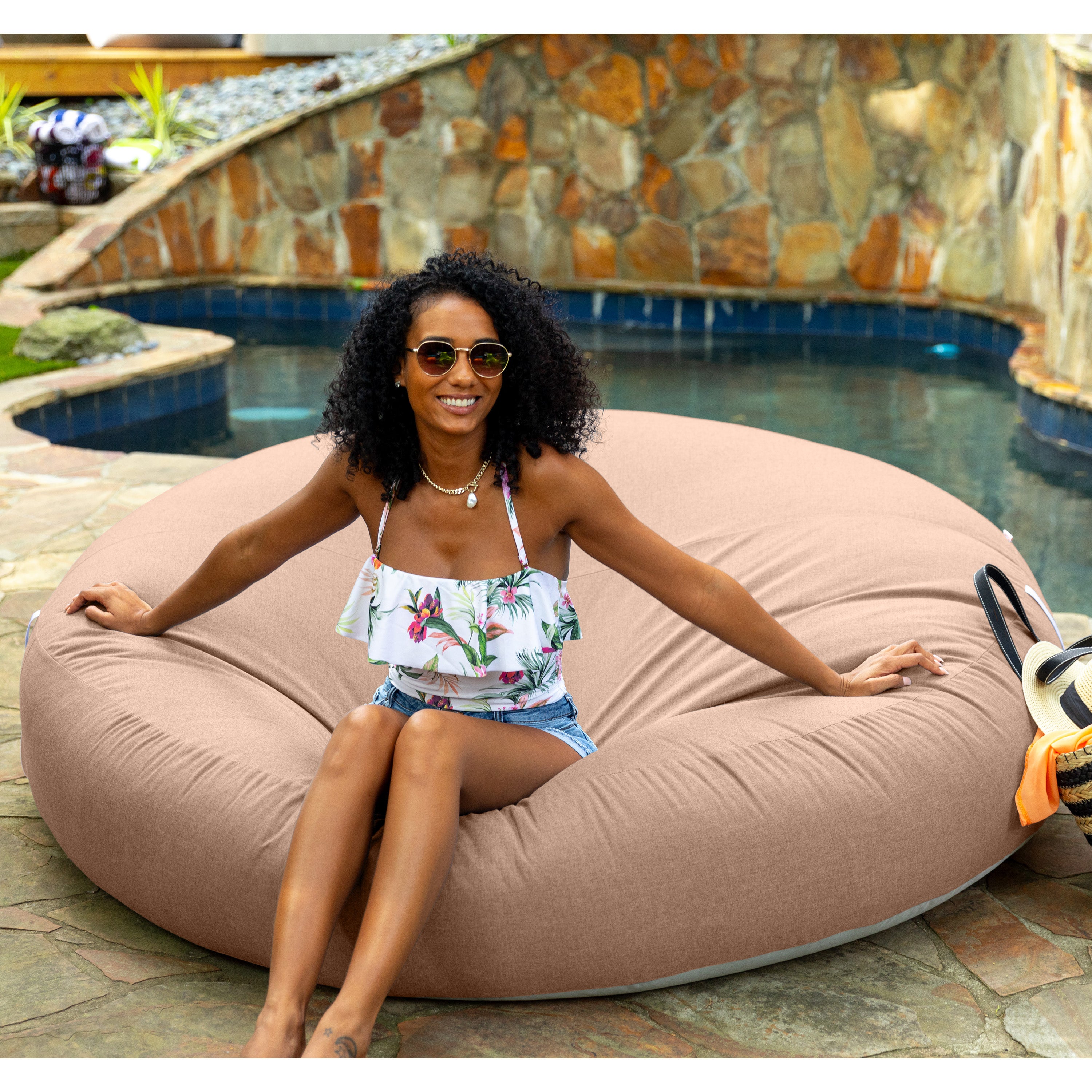 Coza Cocoon Sun Bed - Giant Outdoor Round Lounge for Resort Style & Beachfront Relaxation - Sunbrella, Petal