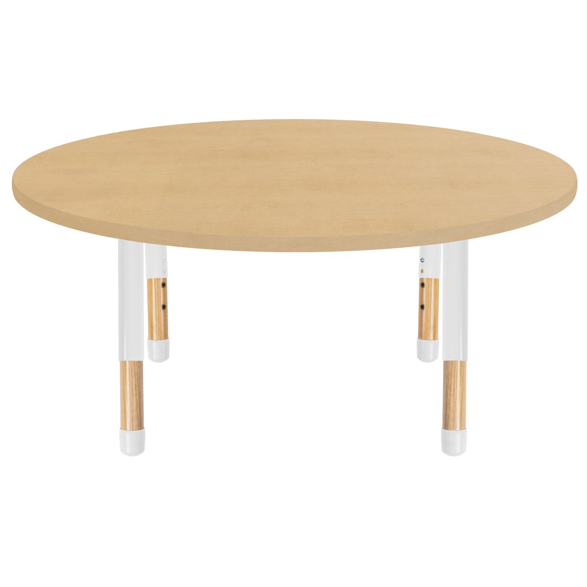 48" x 48" Round Thermofused Activity Table with Adjustable Chunky Wood Legs - Maple Grain/White/Natural