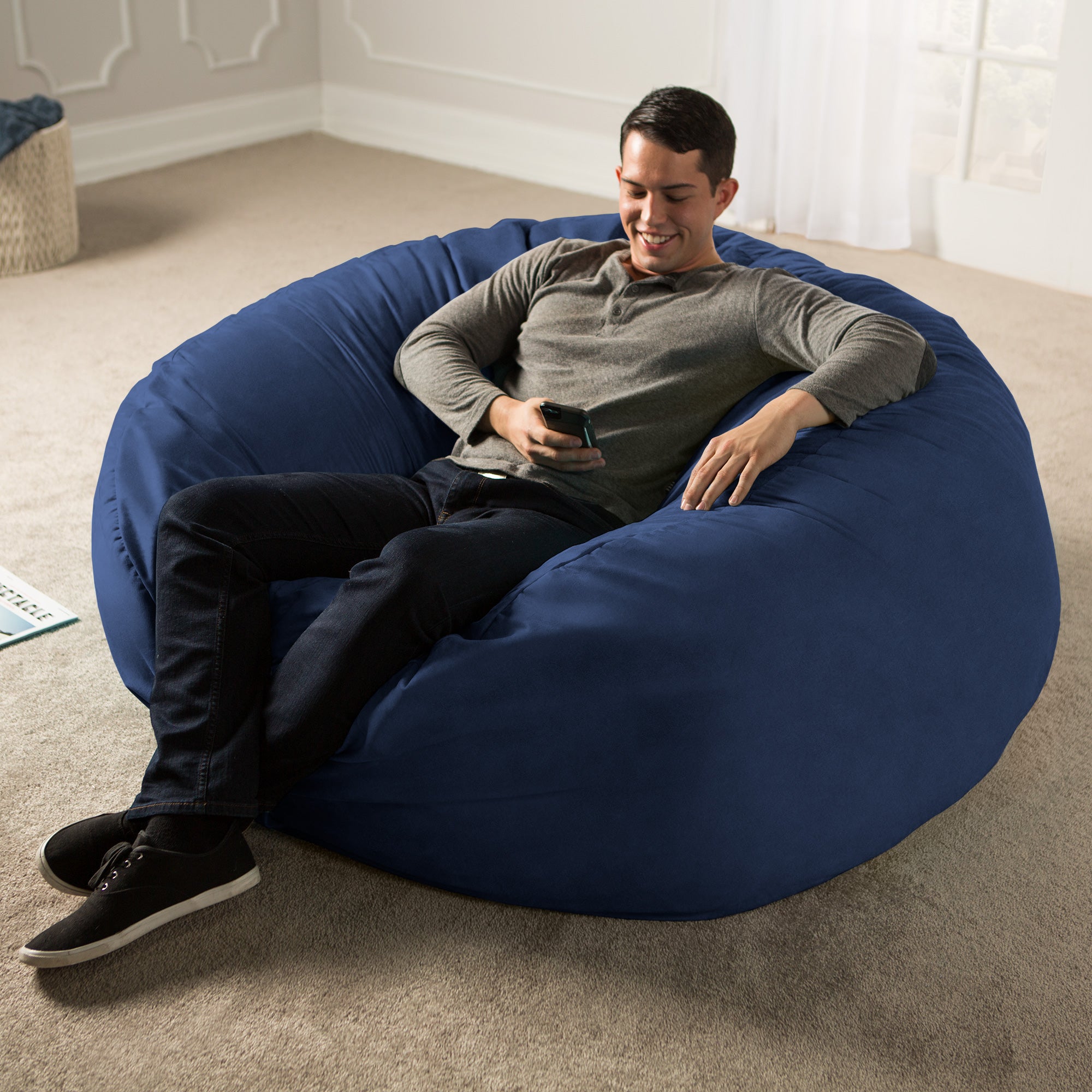 Jaxx Saxx 5 Foot Large Bean Bag w/ Removable Cover, Navy