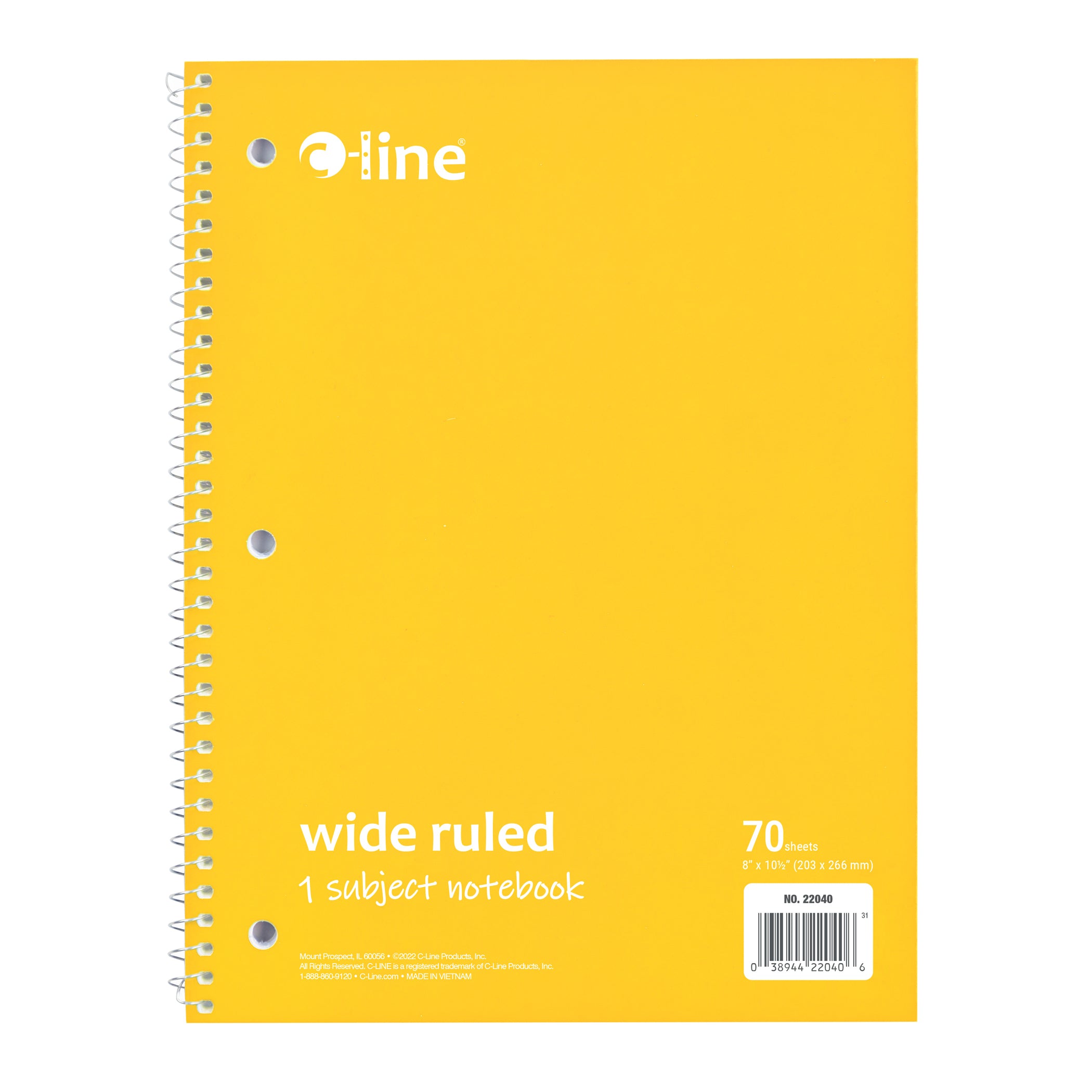 1-Subject Notebook, 70 Page, Wide Ruled, Yellow