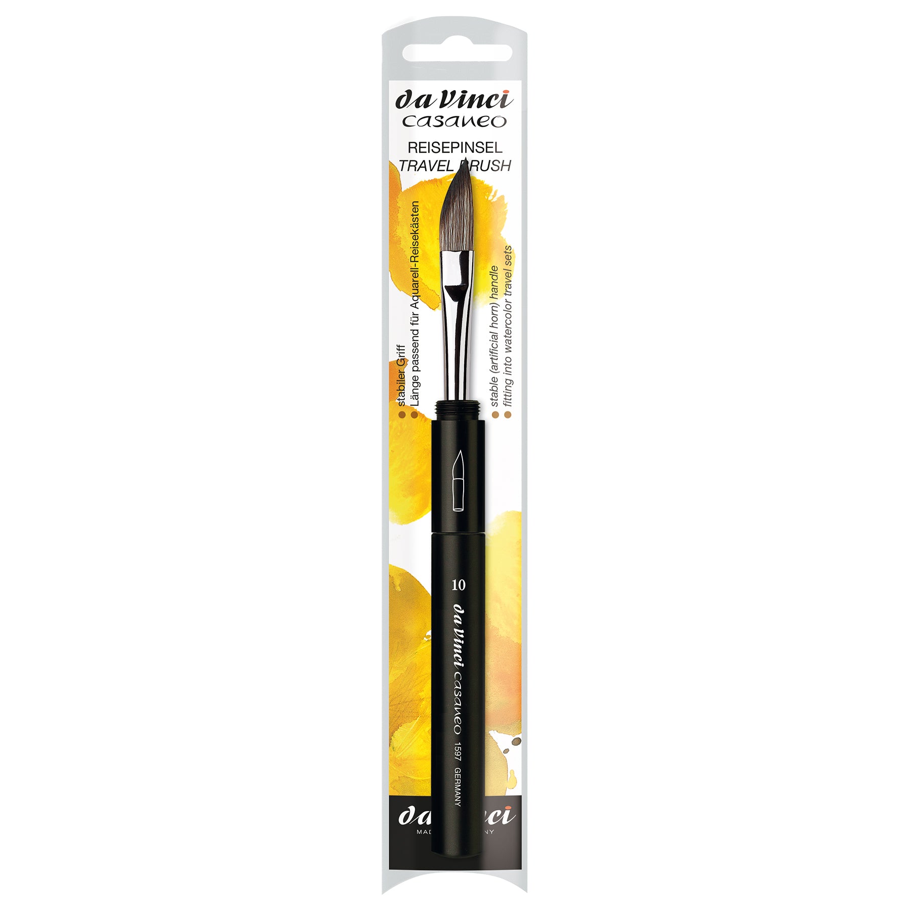 CASANEO Travel Pocket Brush, Extra Soft Synthetic, Watercolor, Slanted Edge, Series 1597TP, Size 10
