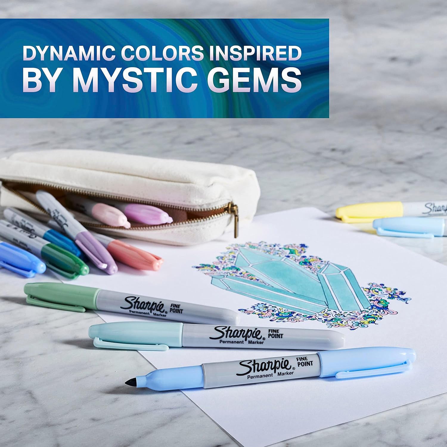 Permanent Markers, Fine Point, Mystic Gem Colors, 12 Count