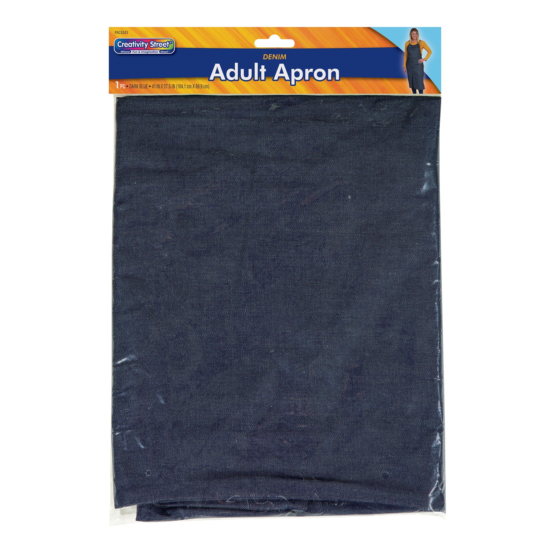 Adult Apron, Dark Blue Denim, 41" x 27-1/2", 1 Count