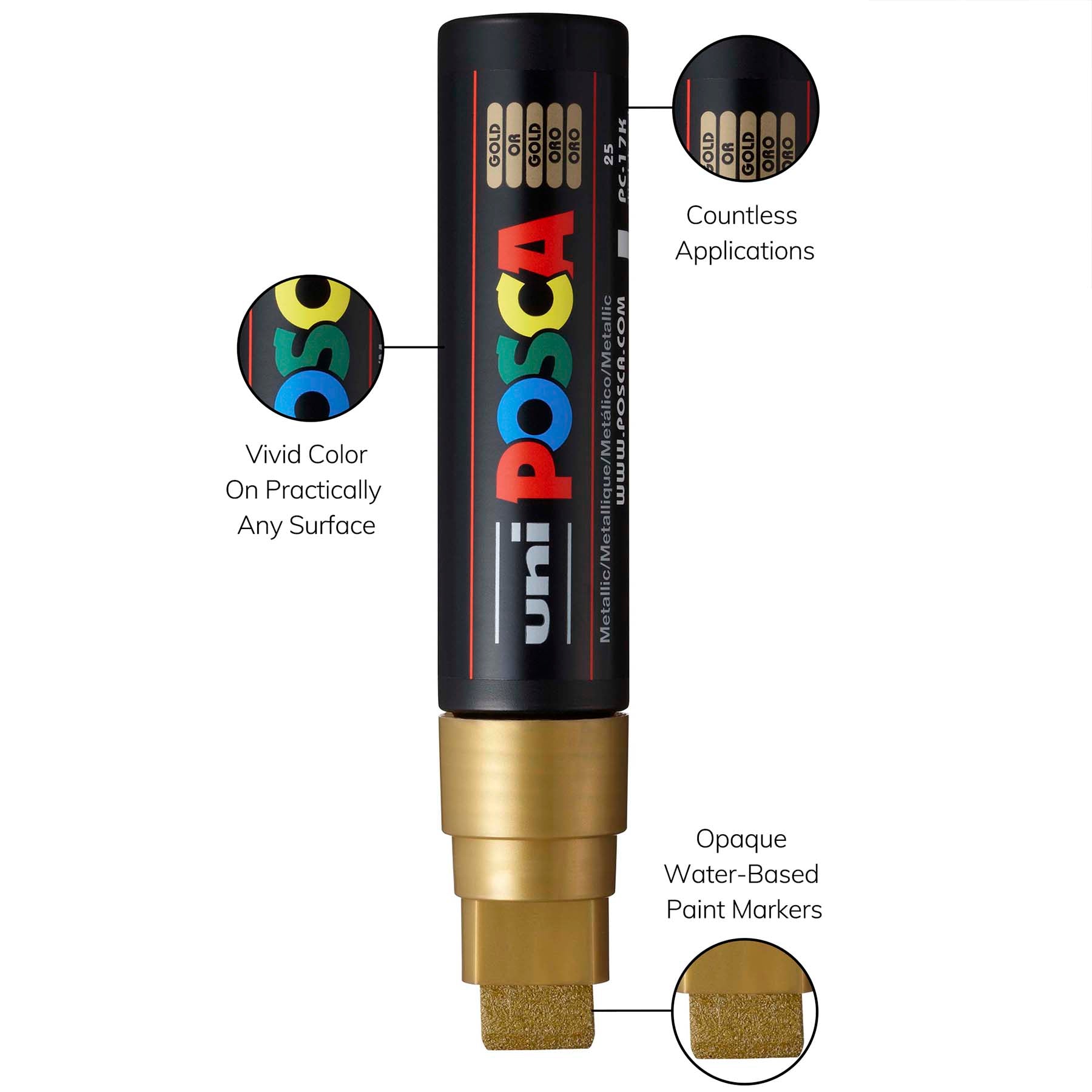 uni® POSCA PC-17K Water-Based Paint Markers, Extra Broad Tip (15mm), Gold