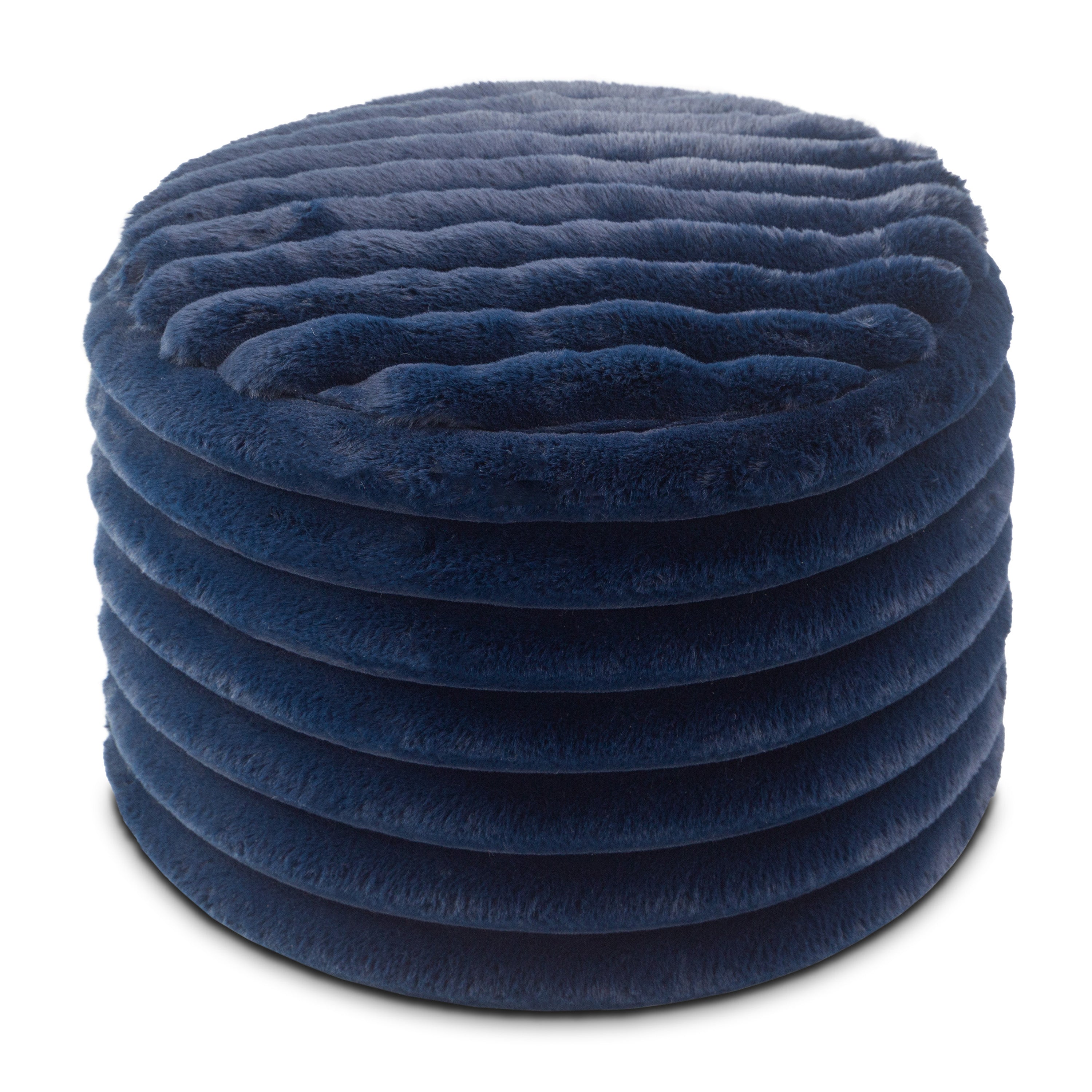 Jaxx Paran Accent Pouf - Fluffy Faux Fur Ottoman for Modern Interior Design, Regular, Midnight Blue