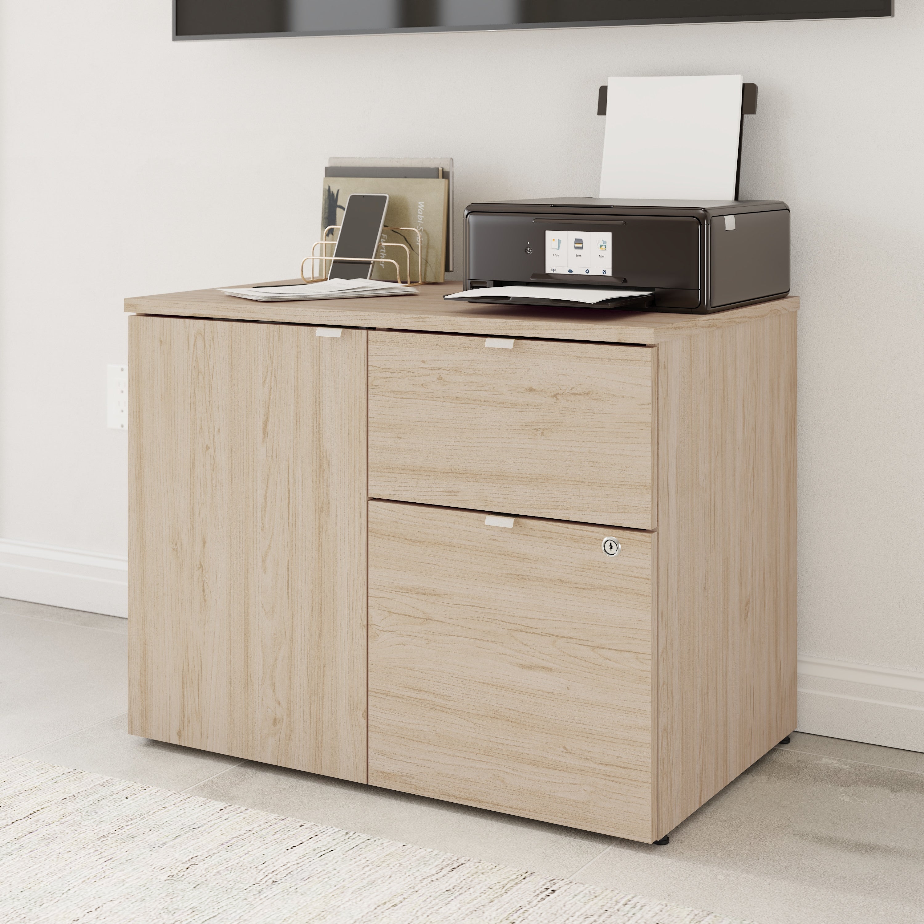 Bush Business Furniture Stratus&nbsp;30W Office Storage Cabinet with Drawers in Natural Elm - 31.26" Width x 19.61" Depth x 24.15" Height