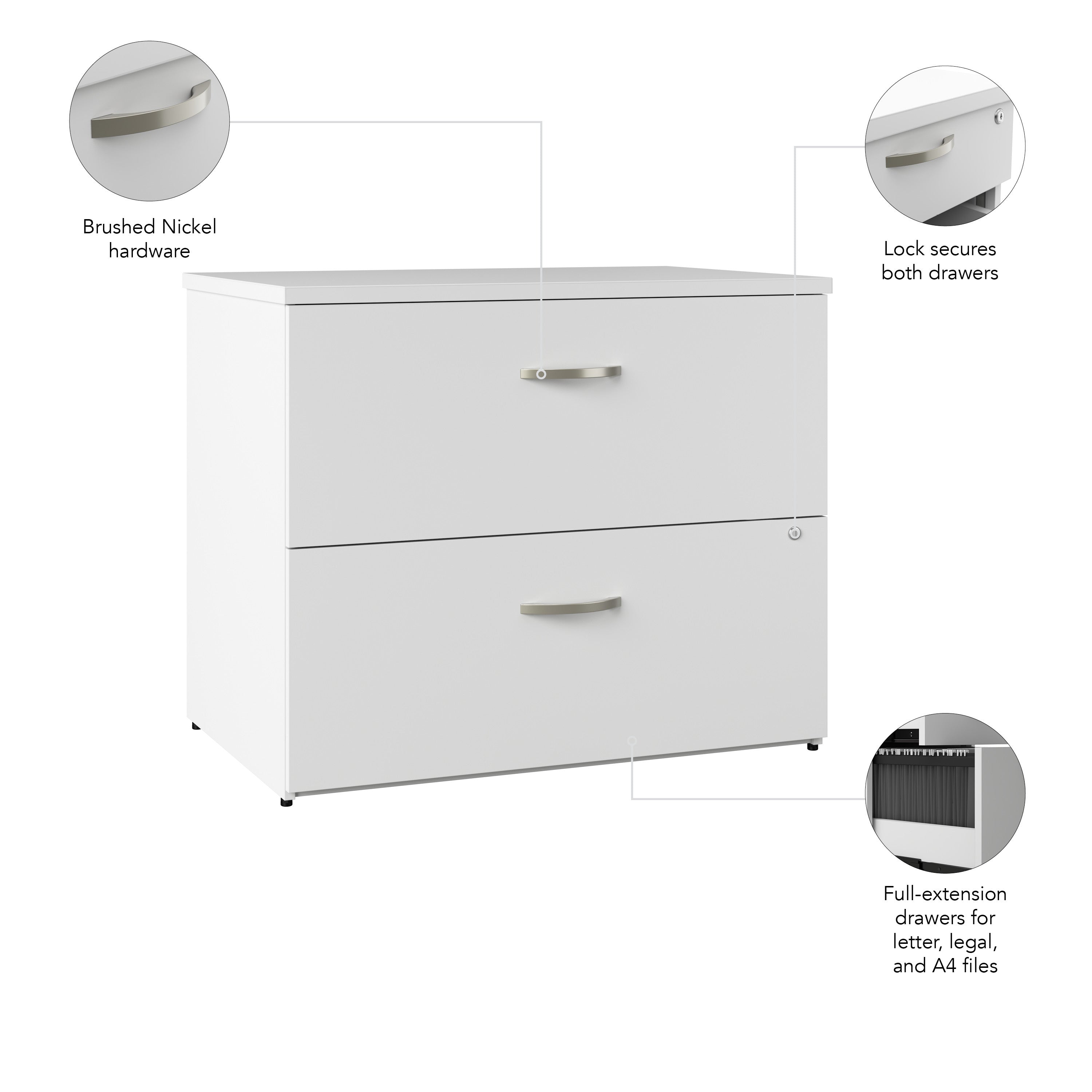 Bush Business Furniture Office in an Hour 2 Drawer Lateral File Cabinet in Pure White - 35.66" Width x 23.35" Depth x 29.84" Height