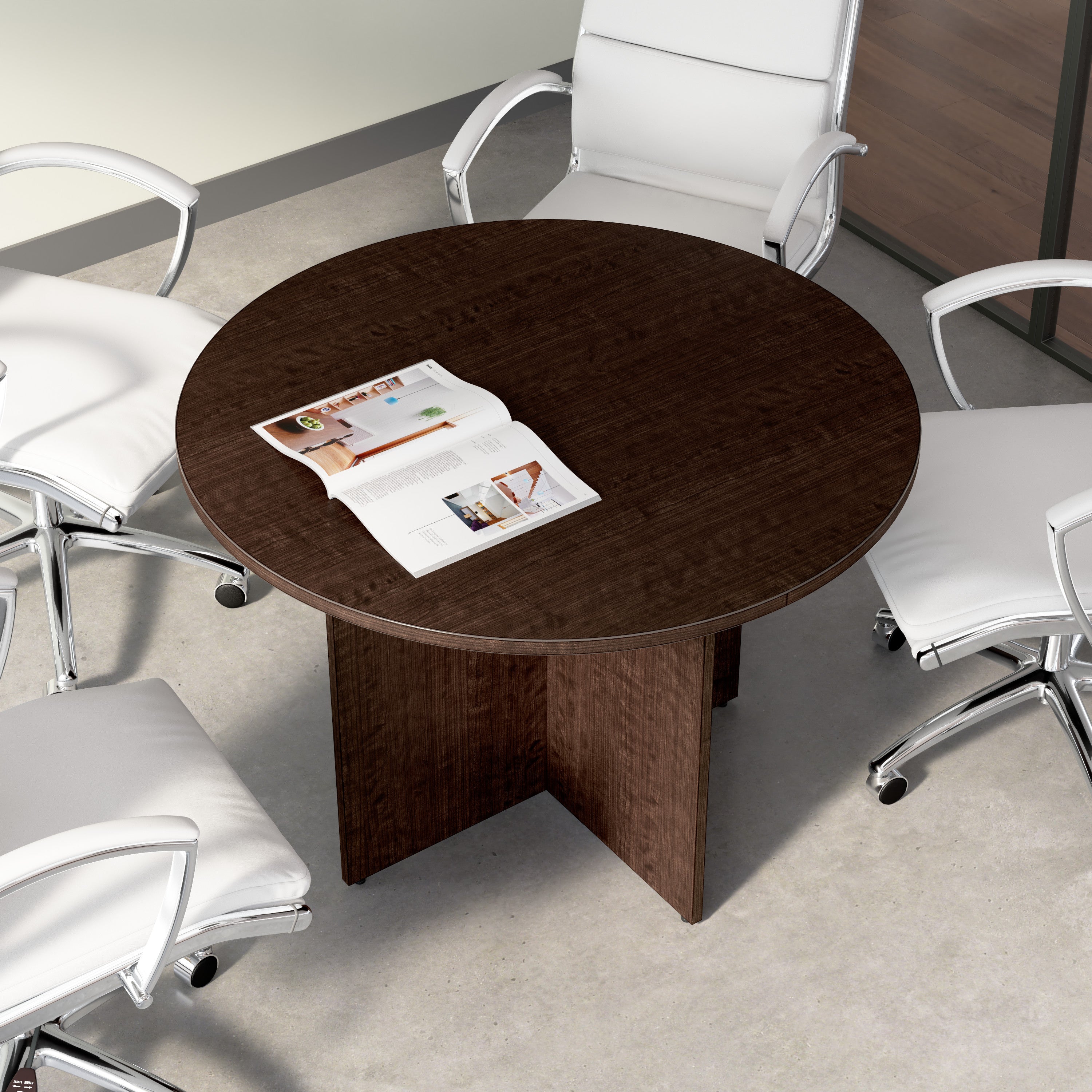 Bush Business Furniture 42-inch Round Conference Table with Wood Base in Mocha Cherry - 41.38" Width x 41.38" Depth x 29.66" Height