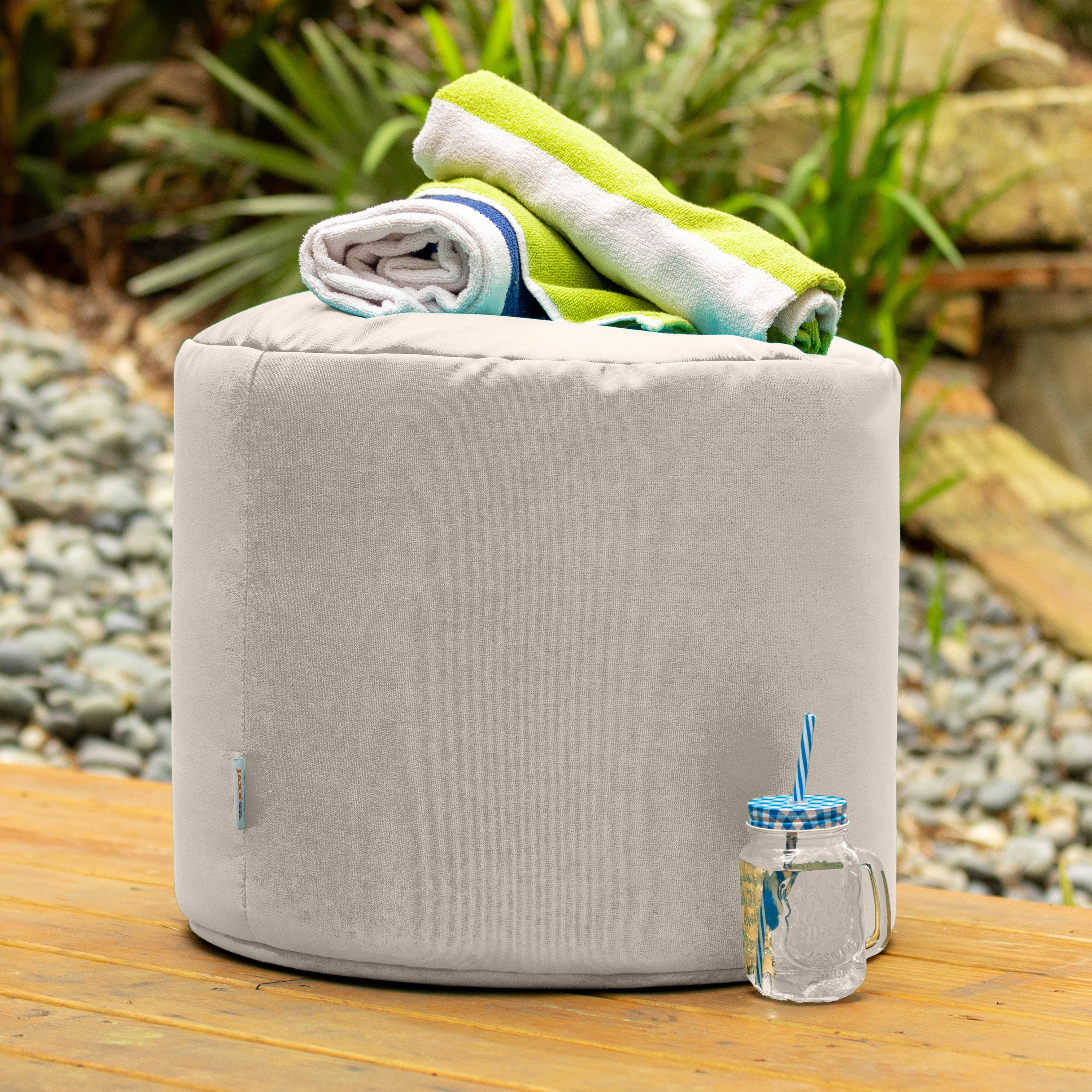 Jaxx Spring Indoor / Outdoor Bean Bag Pouf Ottoman, Pearl