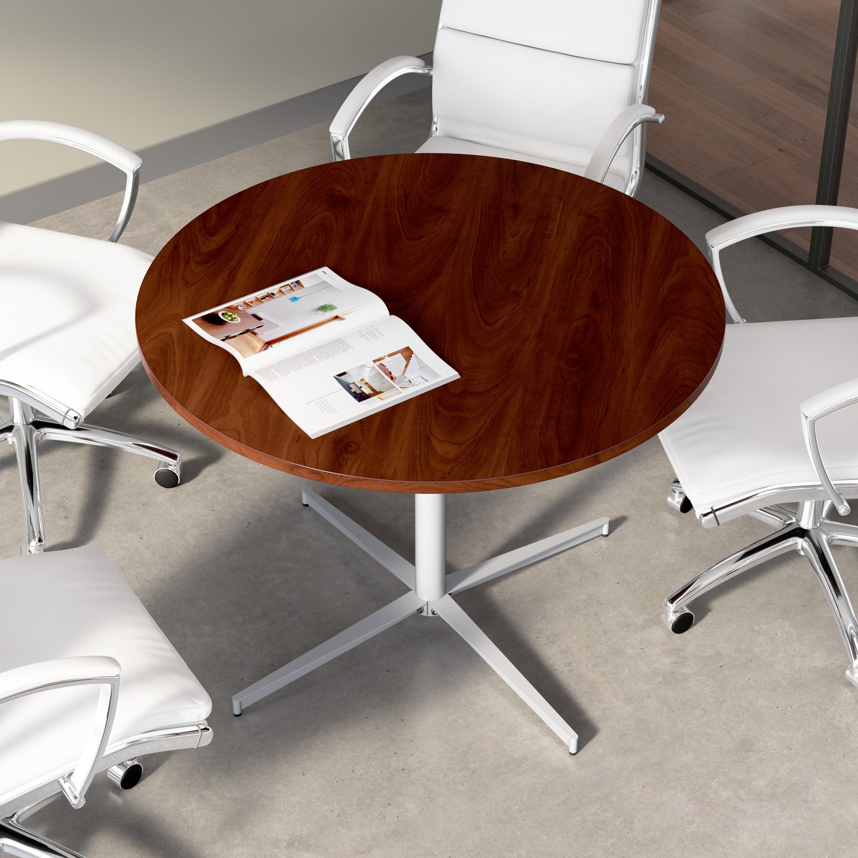 Bush Business Furniture 42-inch Round Conference Table with Metal Base in Hansen Cherry - 41.38" Width x 41.38" Depth x 30.33" Height
