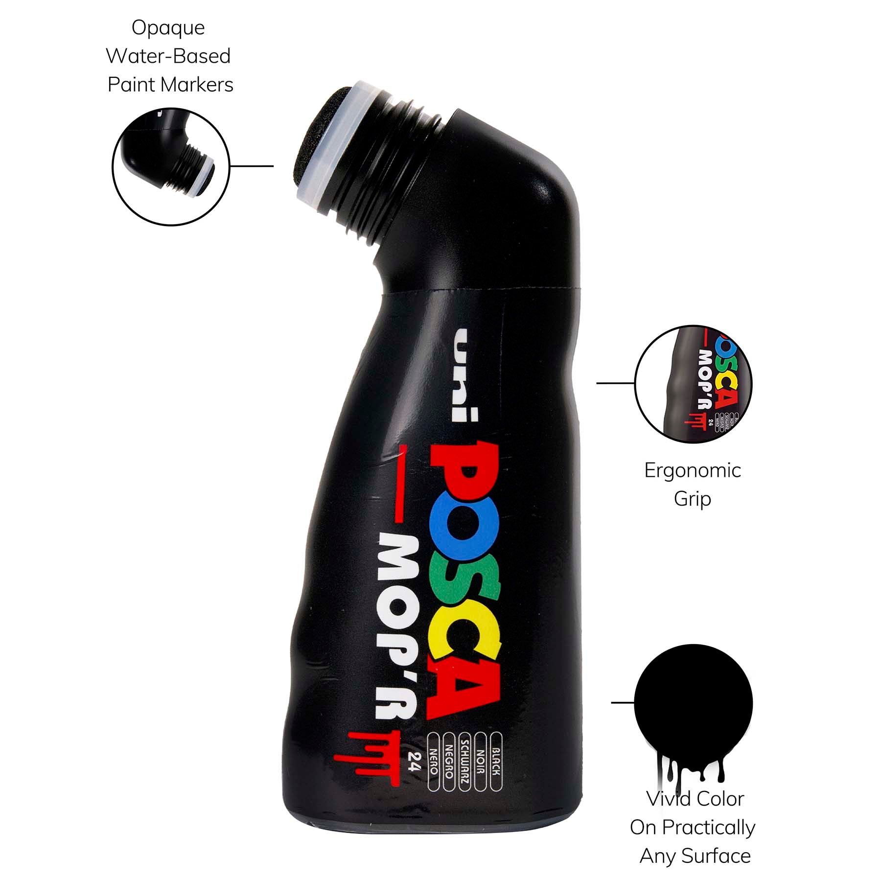 uni® POSCA MOP'R PCM-22 Water-Based Paint Markers, Round Tip (3.0-19.0mm), Black