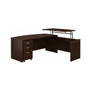 Bush Business Furniture Series C 72W x 36D 3 Position Bow Front Sit to Stand L Shaped Desk with Mobile File Cabinet in Mocha Cherry - 71.1" Width x 78.7" Depth x 29.84" Height