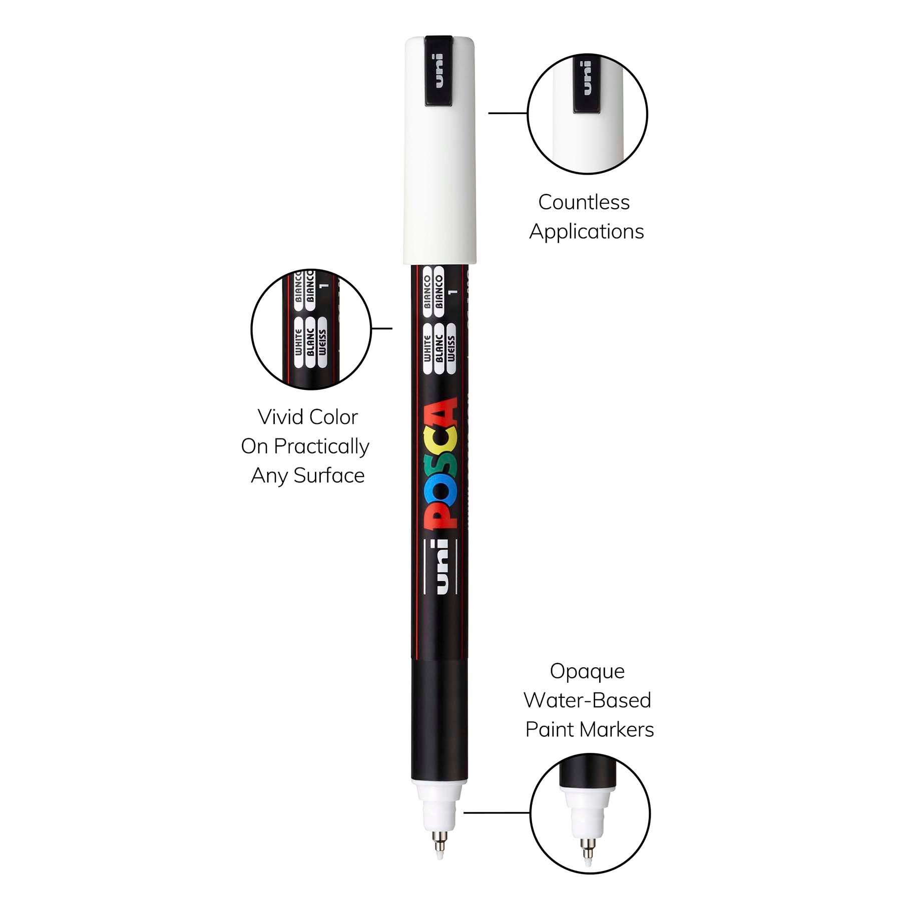uni® POSCA PC-1MR Water-Based Paint Markers, Extra Fine Tip (0.7mm), White